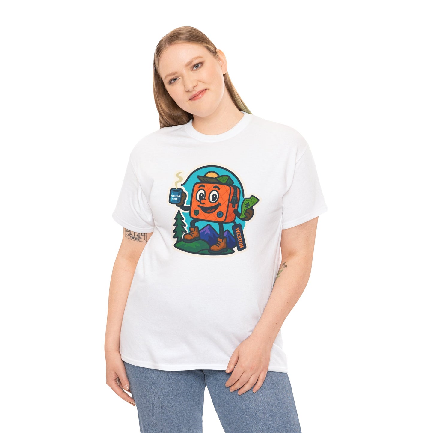 Weston Gear Tee Featuring Boxy and his Coffee, Outdoor Enthusiast Shirt, Hiking Apparel, Nature Lover Gift, Graphic Tee for Camping