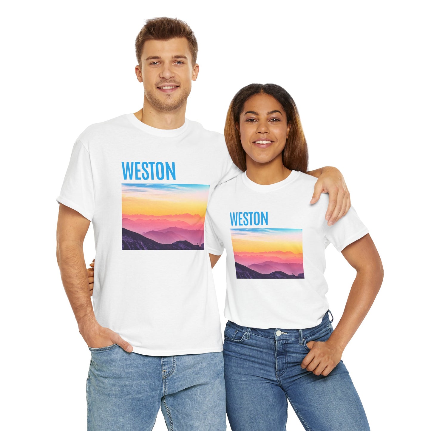 Weston Sunset Unisex Heavy Cotton Tee | Casual Wear, Graphic T-Shirt, Gift for Nature Lovers, Summer Vibes, Outdoor Adventure