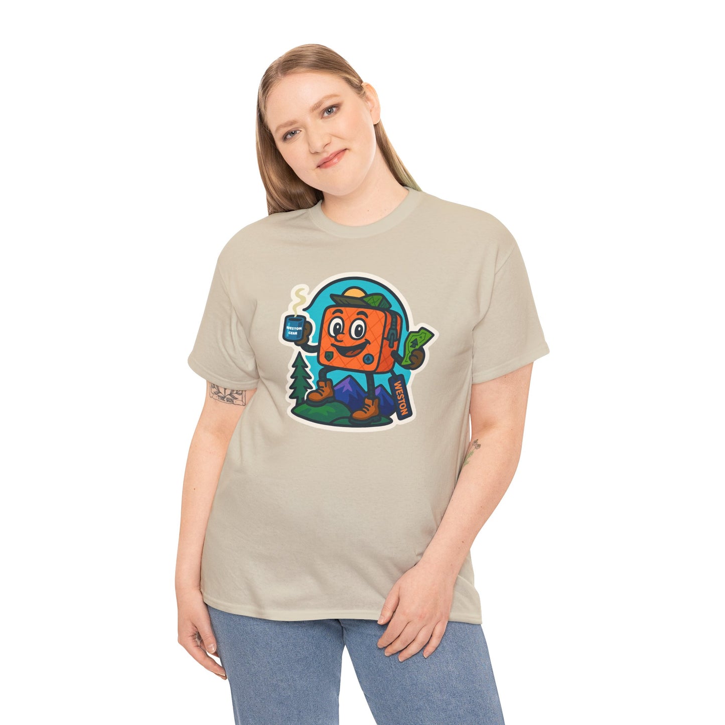 Weston Gear Tee Featuring Boxy and his Coffee, Outdoor Enthusiast Shirt, Hiking Apparel, Nature Lover Gift, Graphic Tee for Camping