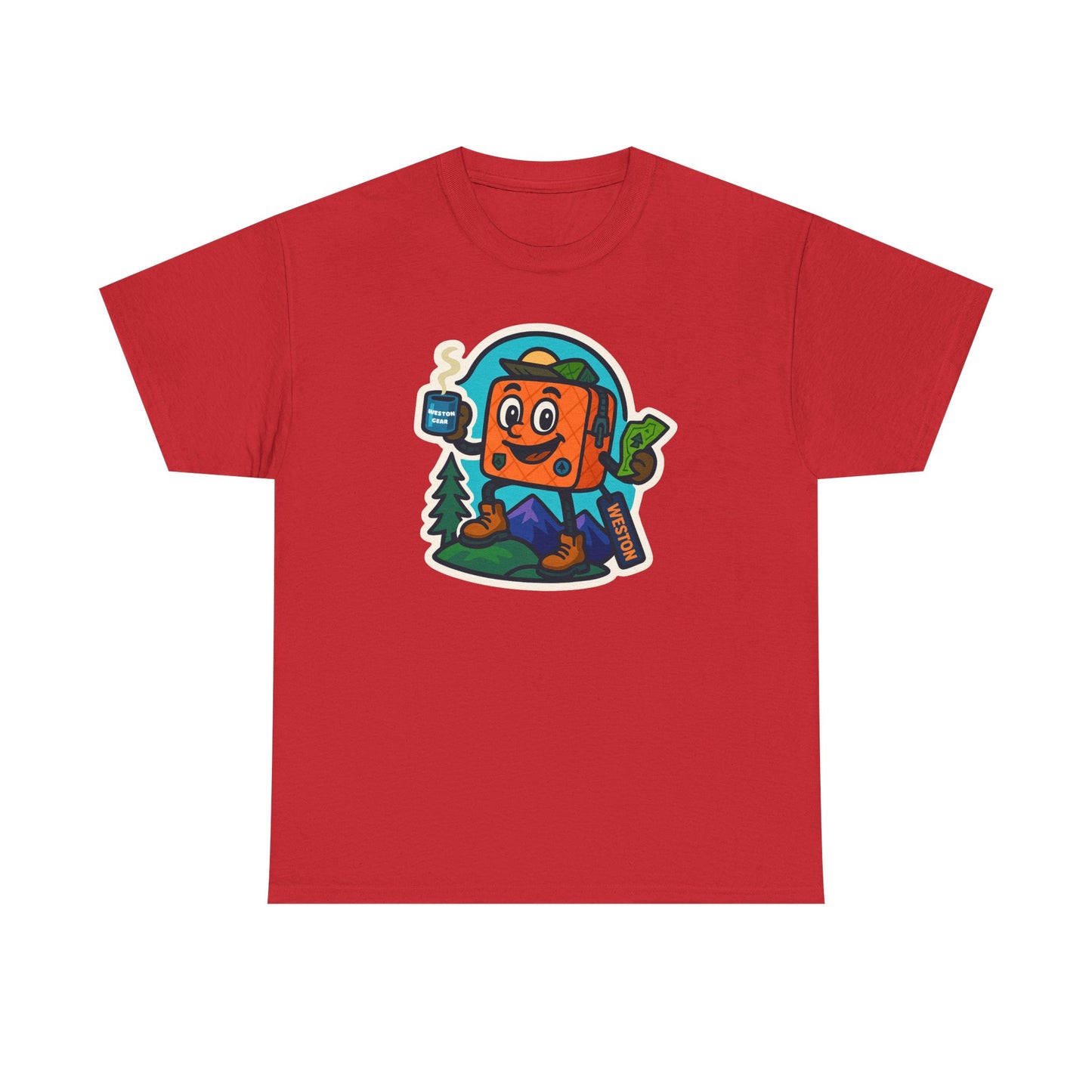 Weston Gear Tee Featuring Boxy and his Coffee, Outdoor Enthusiast Shirt, Hiking Apparel, Nature Lover Gift, Graphic Tee for Camping