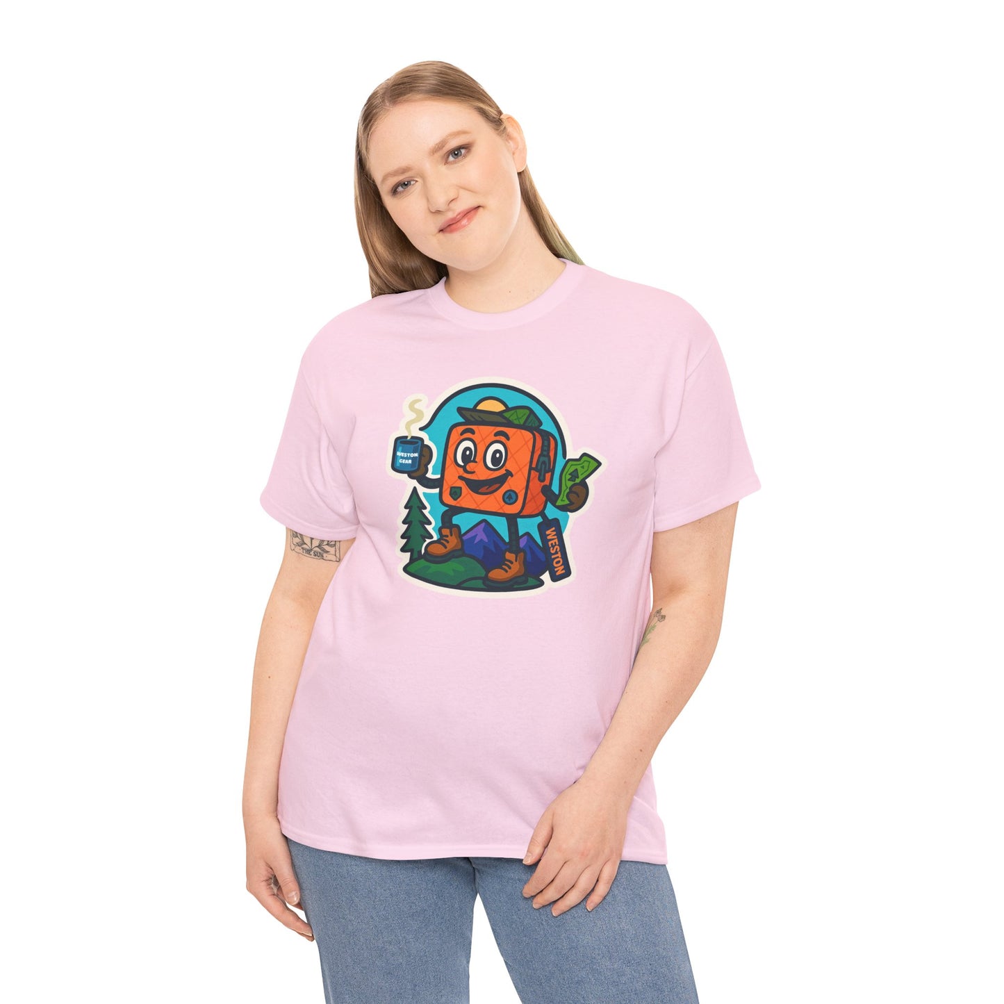 Weston Gear Tee Featuring Boxy and his Coffee, Outdoor Enthusiast Shirt, Hiking Apparel, Nature Lover Gift, Graphic Tee for Camping