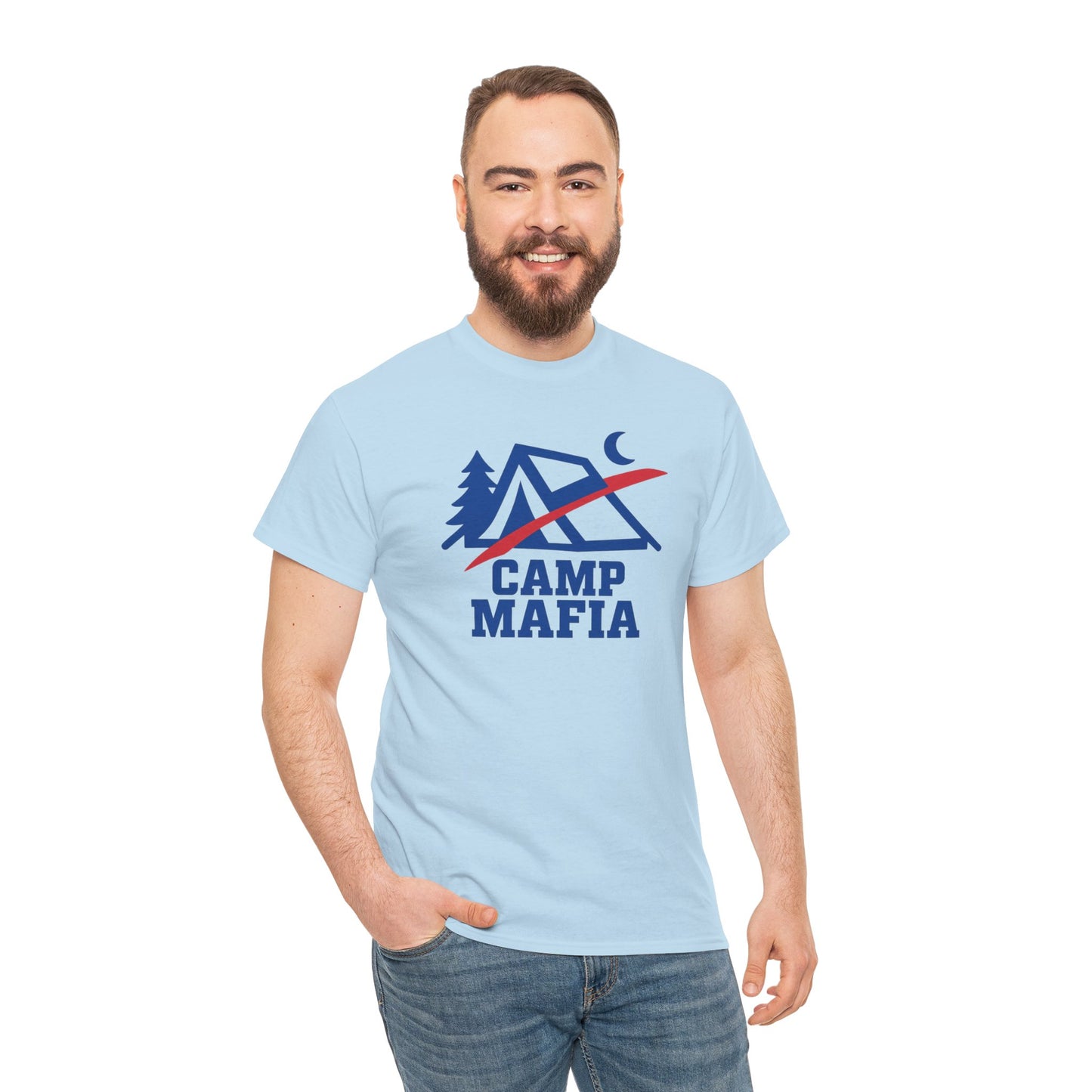 Camp Mafia T-Shirt – Buffalo Bills Inspired Camping Tee | Unisex Heavy Cotton Outdoor Shirt | Hiking Apparel & Gift for Nature Lovers