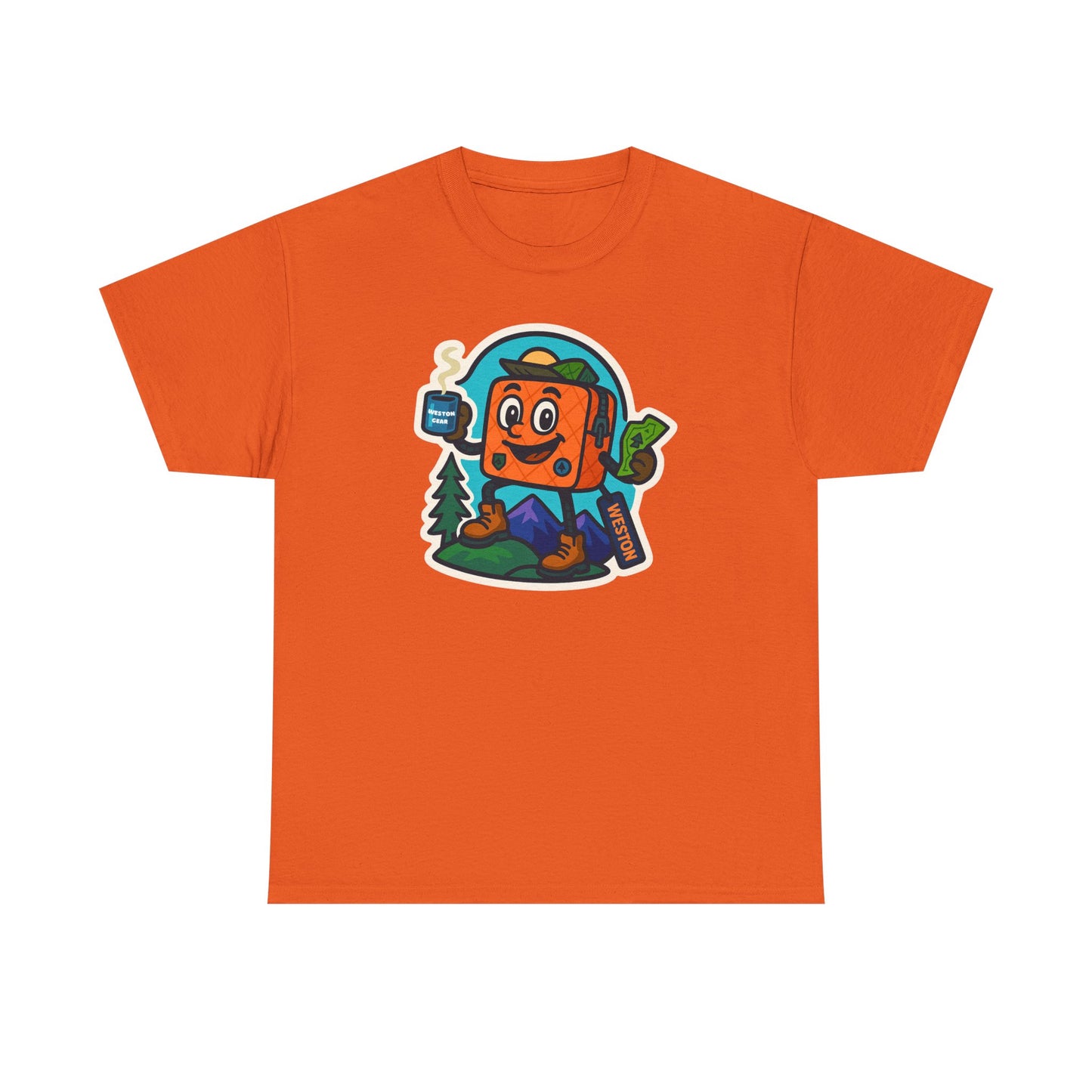 Weston Gear Tee Featuring Boxy and his Coffee, Outdoor Enthusiast Shirt, Hiking Apparel, Nature Lover Gift, Graphic Tee for Camping