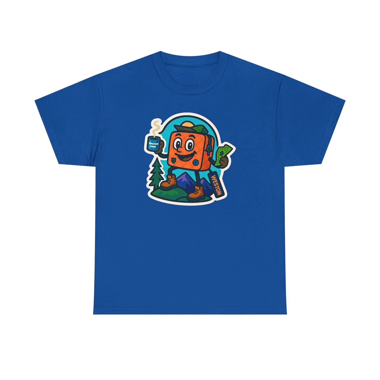 Weston Gear Tee Featuring Boxy and his Coffee, Outdoor Enthusiast Shirt, Hiking Apparel, Nature Lover Gift, Graphic Tee for Camping