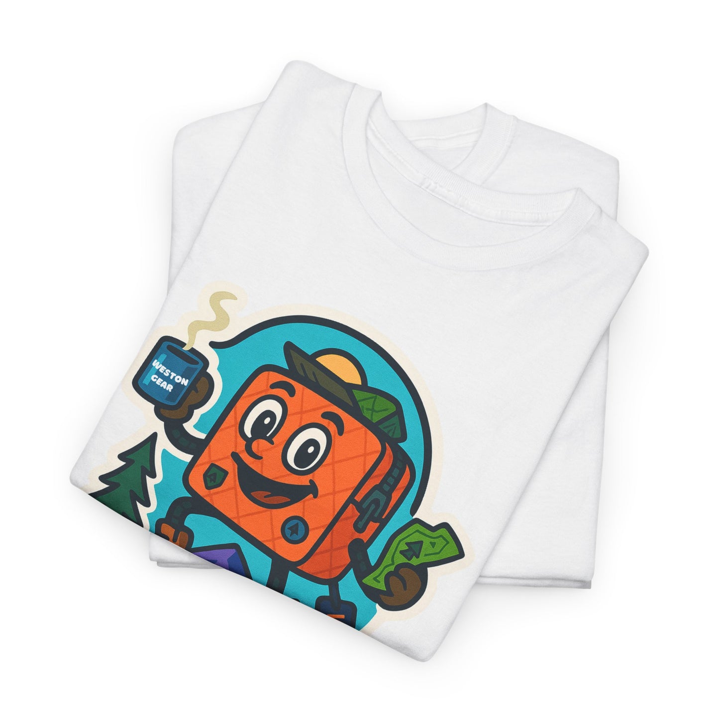 Weston Gear Tee Featuring Boxy and his Coffee, Outdoor Enthusiast Shirt, Hiking Apparel, Nature Lover Gift, Graphic Tee for Camping