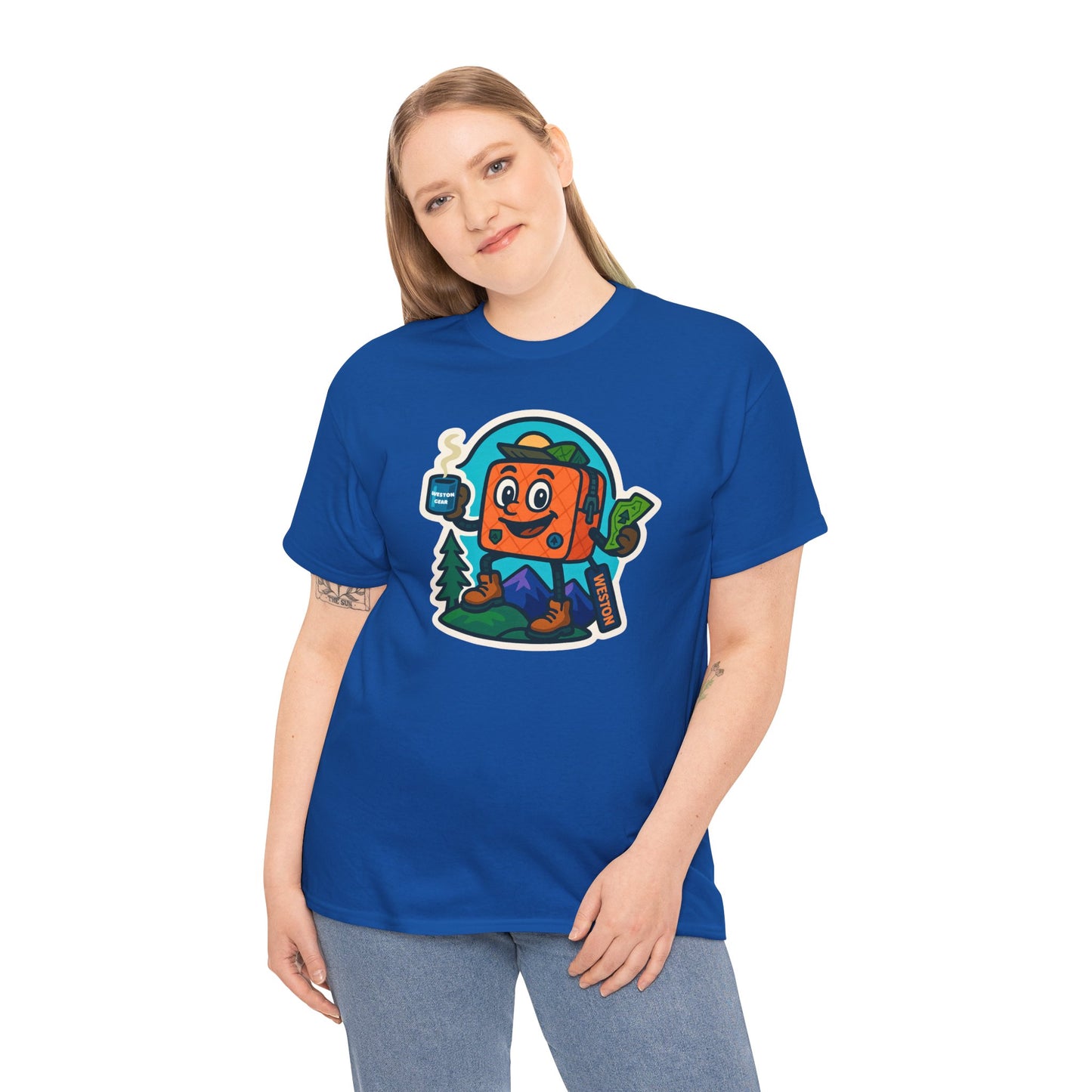Weston Gear Tee Featuring Boxy and his Coffee, Outdoor Enthusiast Shirt, Hiking Apparel, Nature Lover Gift, Graphic Tee for Camping