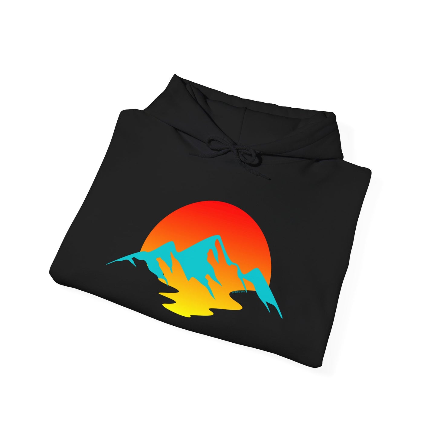Melting Sunshine Hoodie, Bright Orange Yellow Blue Logo Sweatshirt, Unisex Pullover Jumper, Warm Winter Top, Cozy Hooded Sweater, Men Women