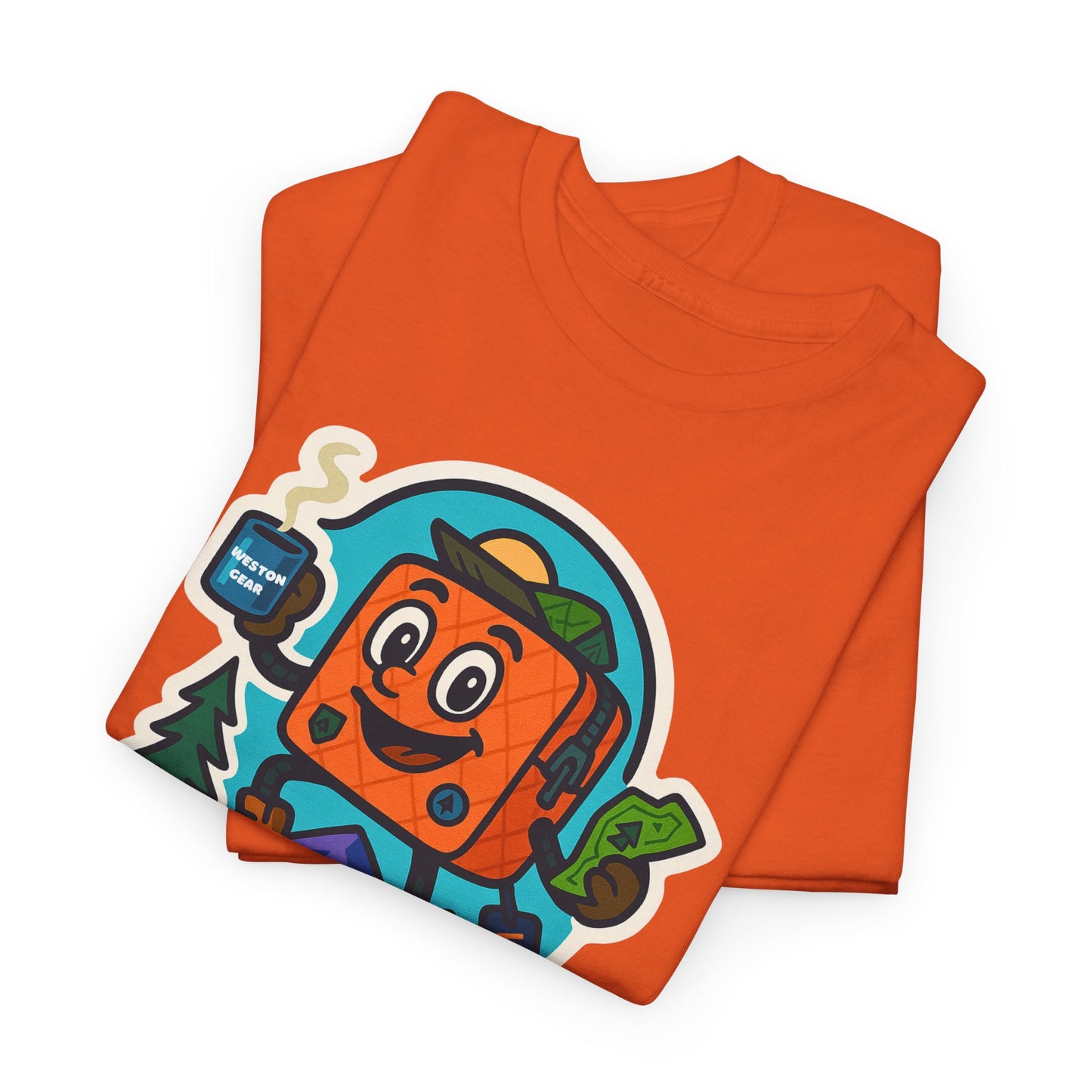 Weston Gear Tee Featuring Boxy and his Coffee, Outdoor Enthusiast Shirt, Hiking Apparel, Nature Lover Gift, Graphic Tee for Camping