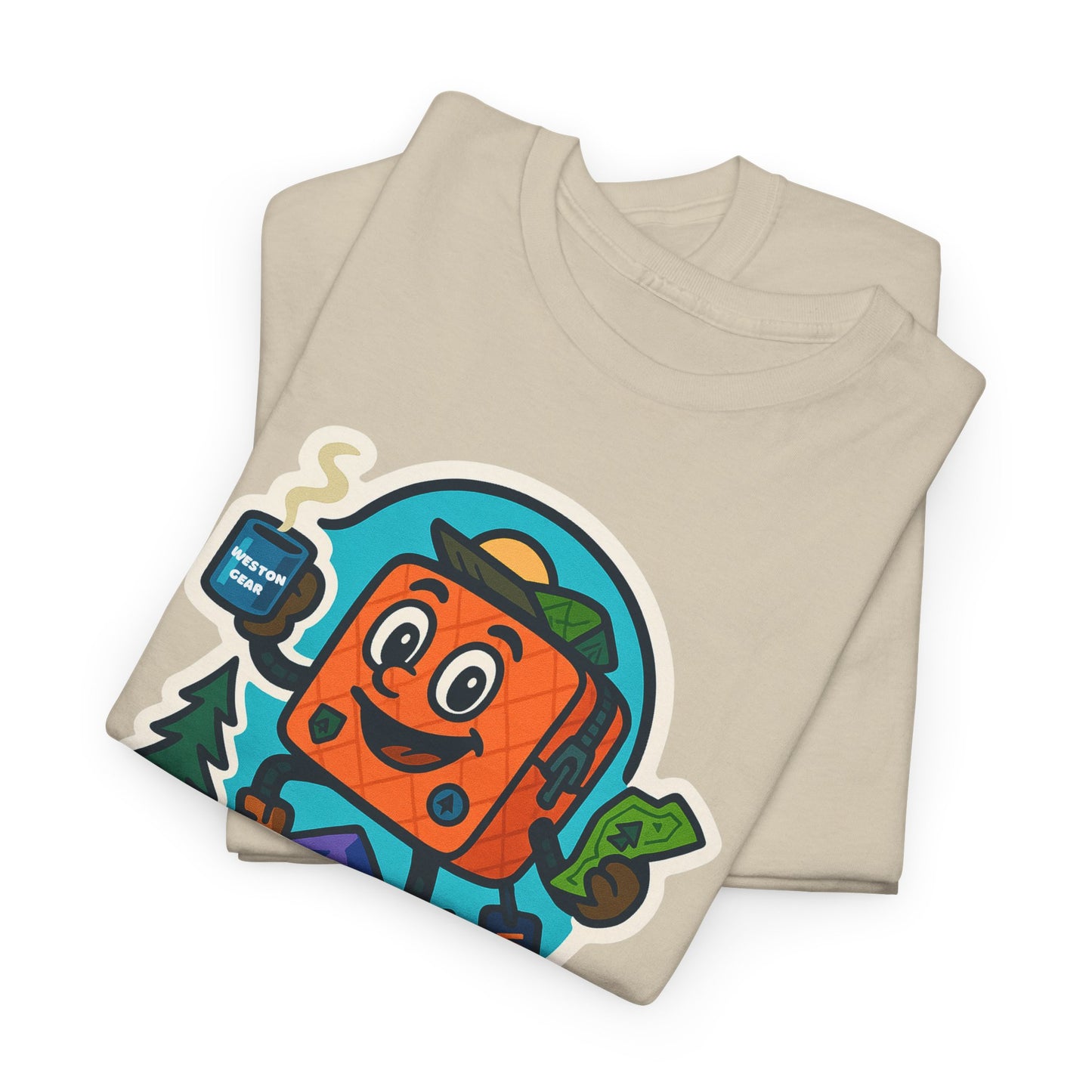 Weston Gear Tee Featuring Boxy and his Coffee, Outdoor Enthusiast Shirt, Hiking Apparel, Nature Lover Gift, Graphic Tee for Camping