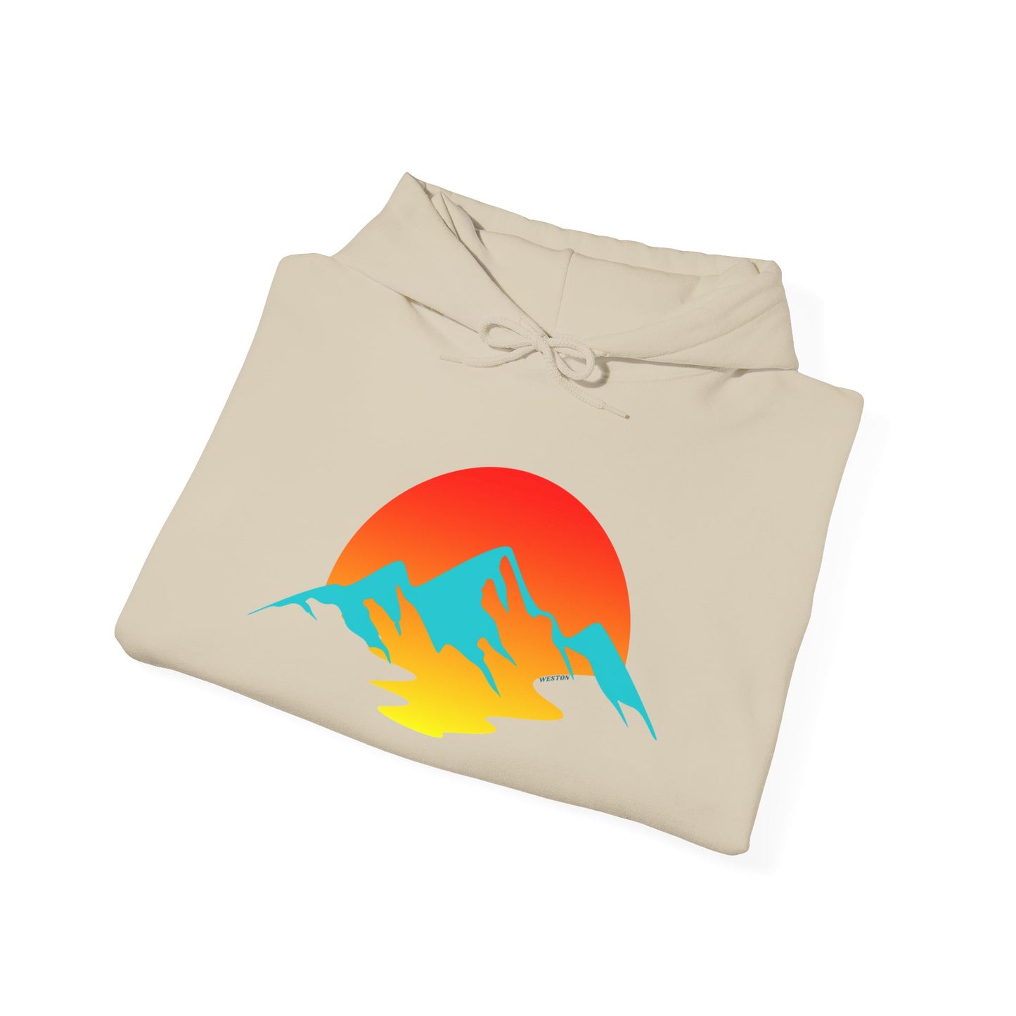 Melting Sunshine Hoodie, Bright Orange Yellow Blue Logo Sweatshirt, Unisex Pullover Jumper, Warm Winter Top, Cozy Hooded Sweater, Men Women