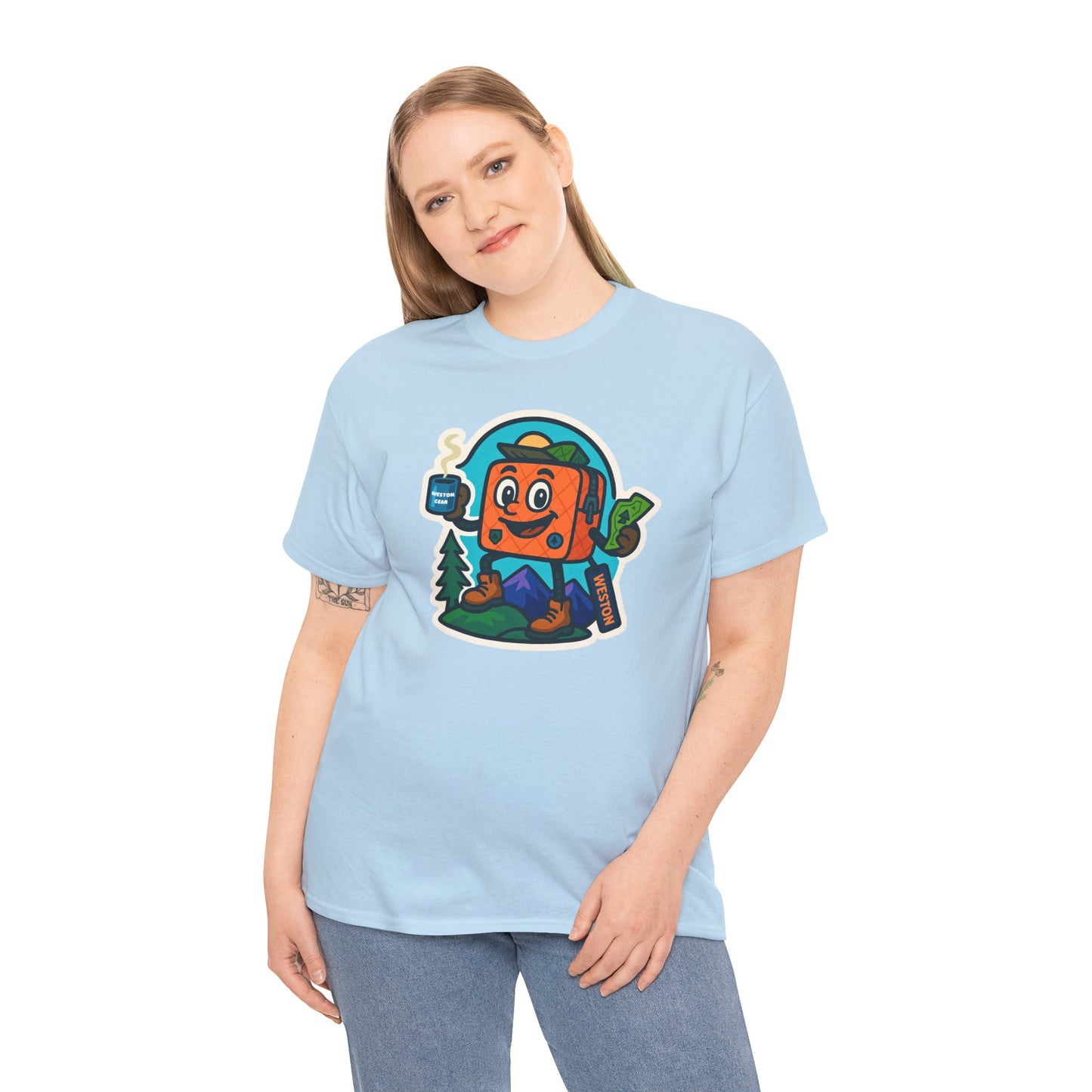 Weston Gear Tee Featuring Boxy and his Coffee, Outdoor Enthusiast Shirt, Hiking Apparel, Nature Lover Gift, Graphic Tee for Camping