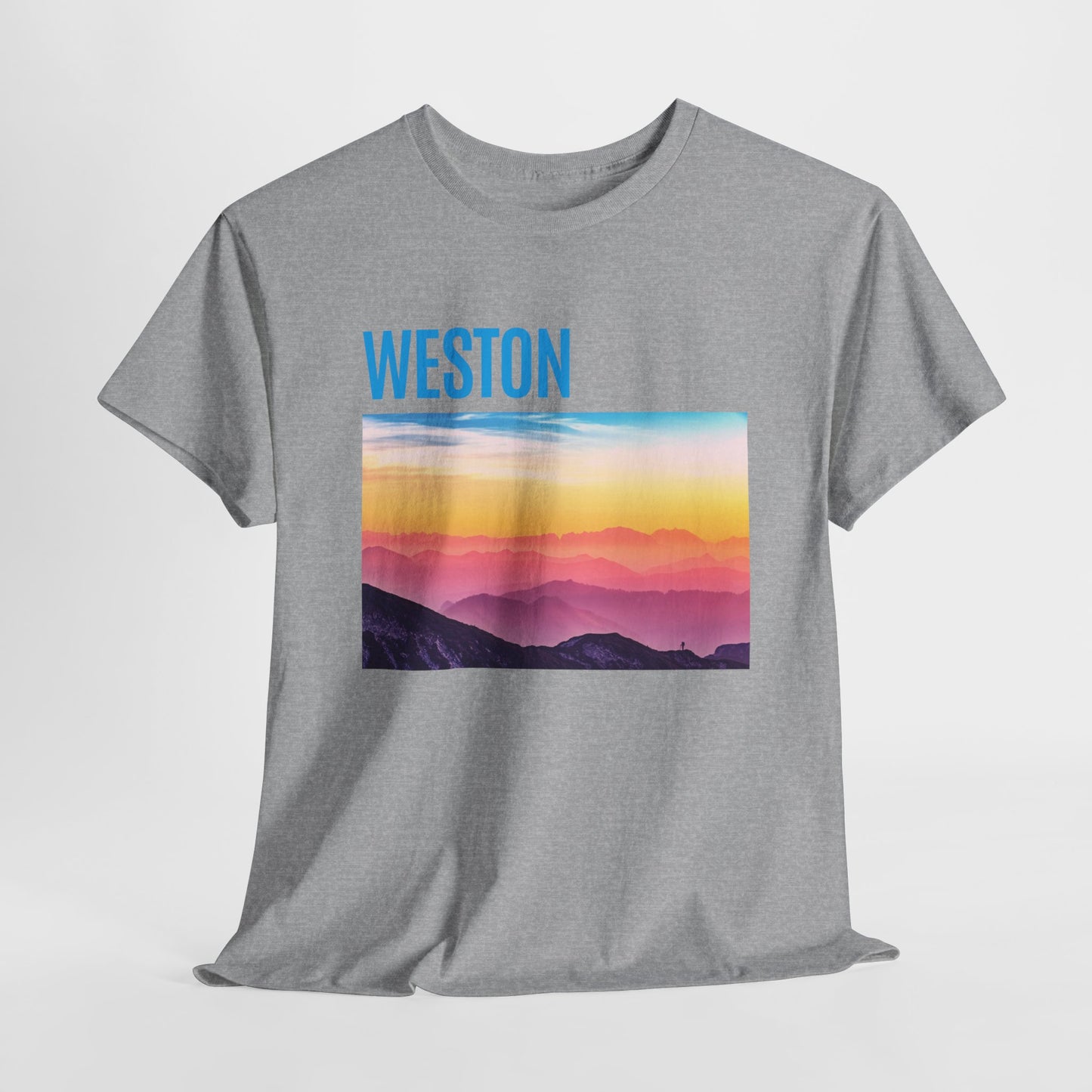 Weston Sunset Unisex Heavy Cotton Tee | Casual Wear, Graphic T-Shirt, Gift for Nature Lovers, Summer Vibes, Outdoor Adventure