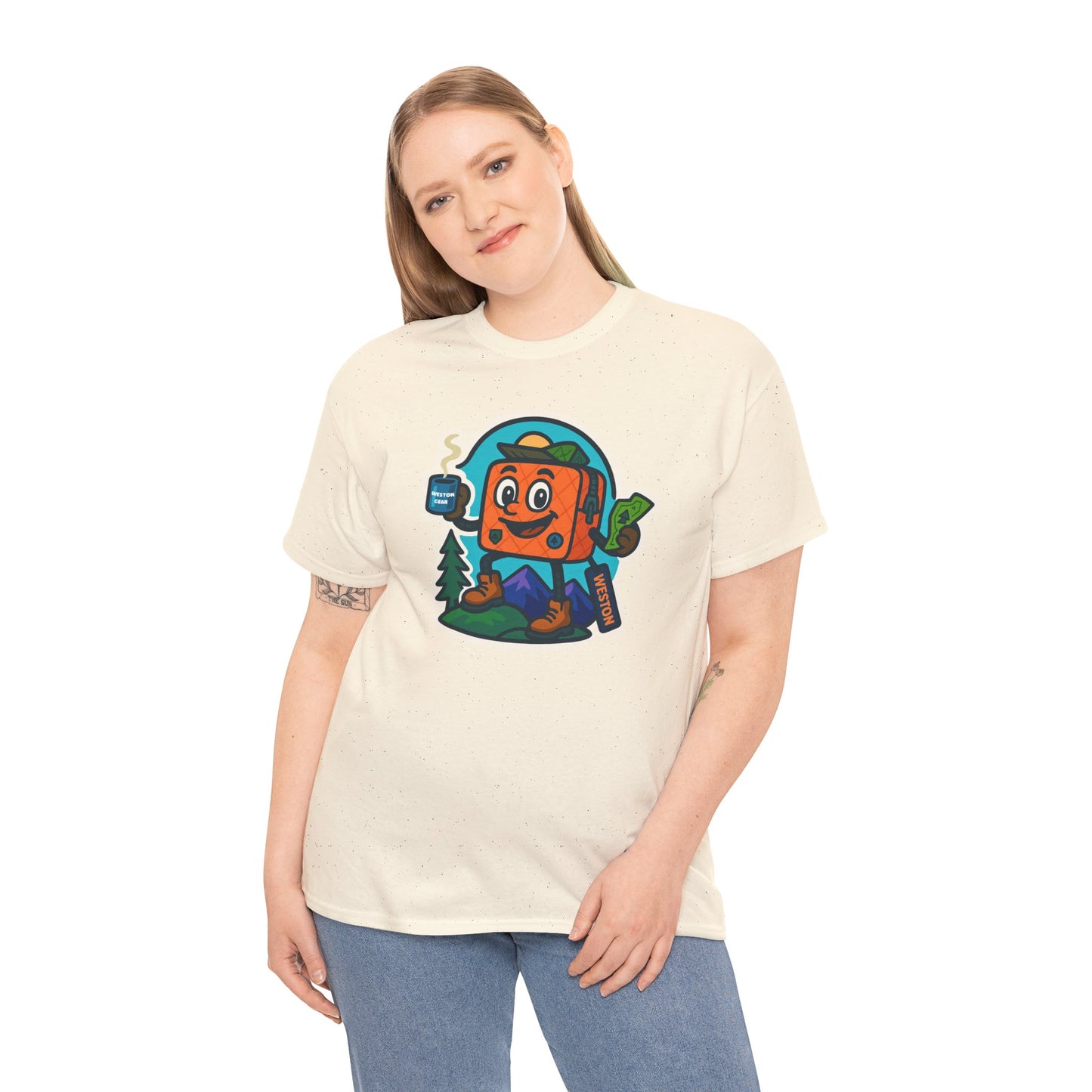 Weston Gear Tee Featuring Boxy and his Coffee, Outdoor Enthusiast Shirt, Hiking Apparel, Nature Lover Gift, Graphic Tee for Camping