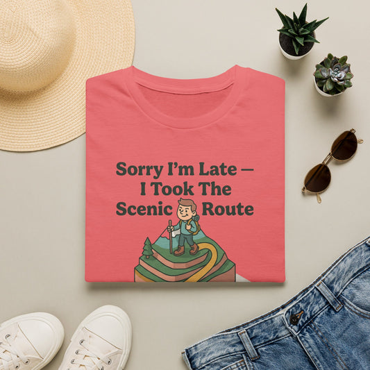 Scenic Route Hiking T-Shirt — "Sorry I'm Late — I Took The Scenic Route"