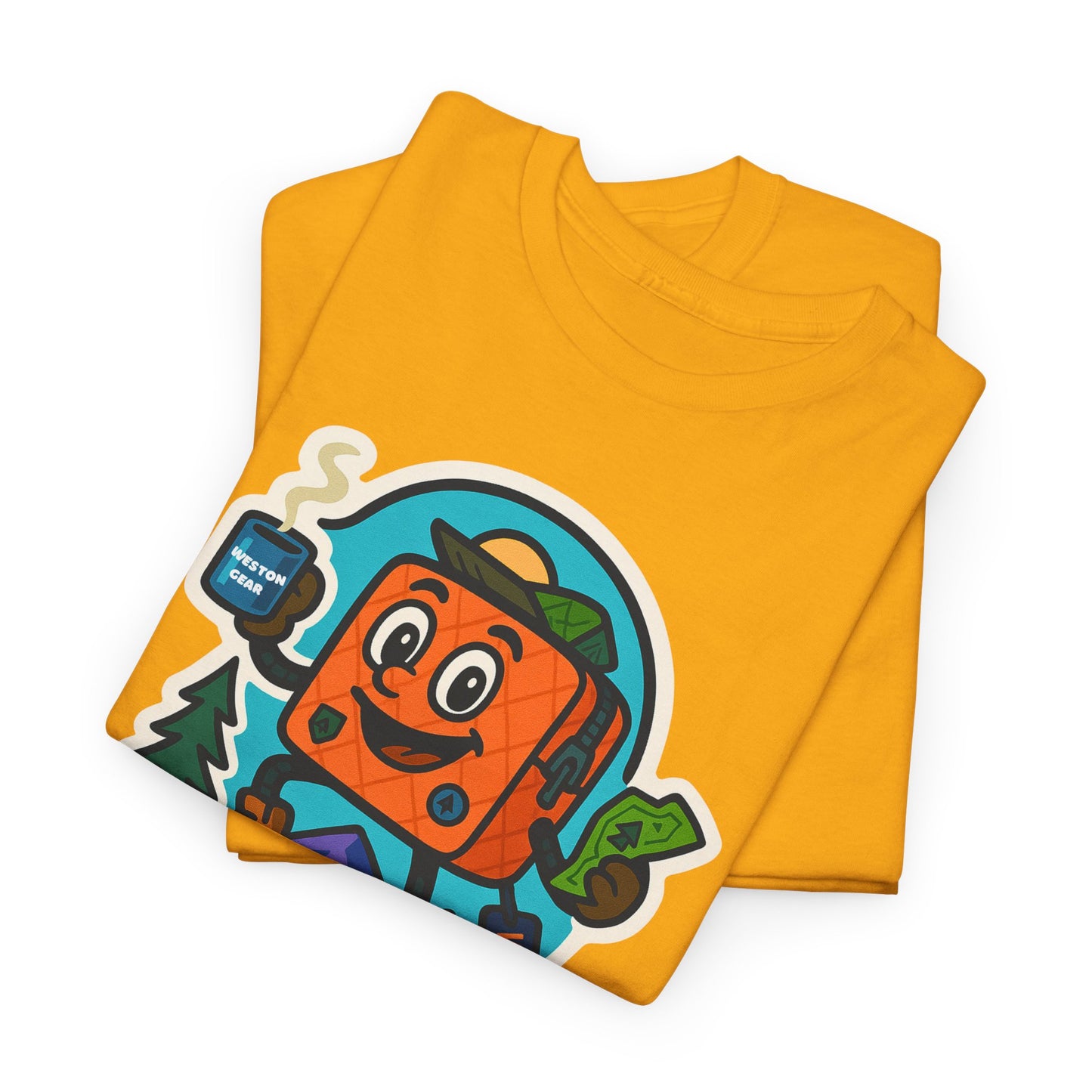 Weston Gear Tee Featuring Boxy and his Coffee, Outdoor Enthusiast Shirt, Hiking Apparel, Nature Lover Gift, Graphic Tee for Camping