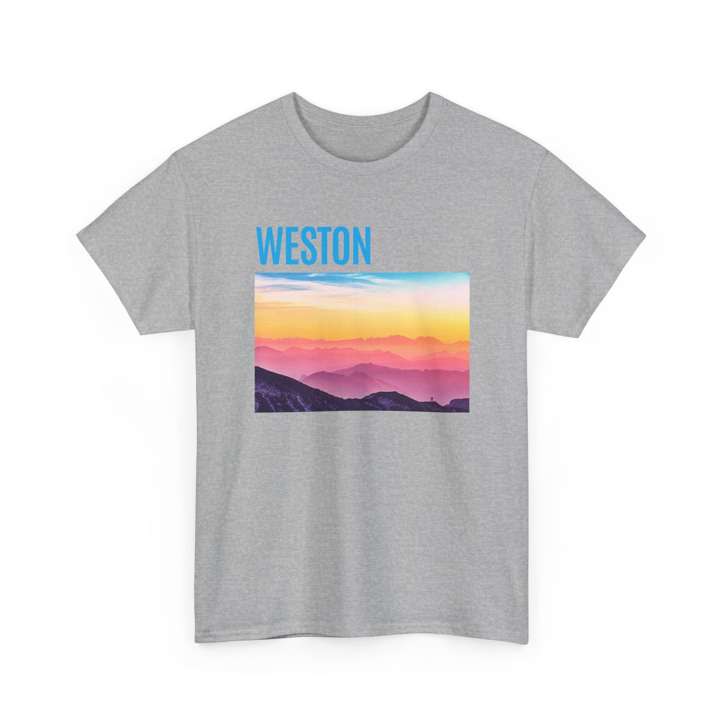 Weston Sunset Unisex Heavy Cotton Tee | Casual Wear, Graphic T-Shirt, Gift for Nature Lovers, Summer Vibes, Outdoor Adventure