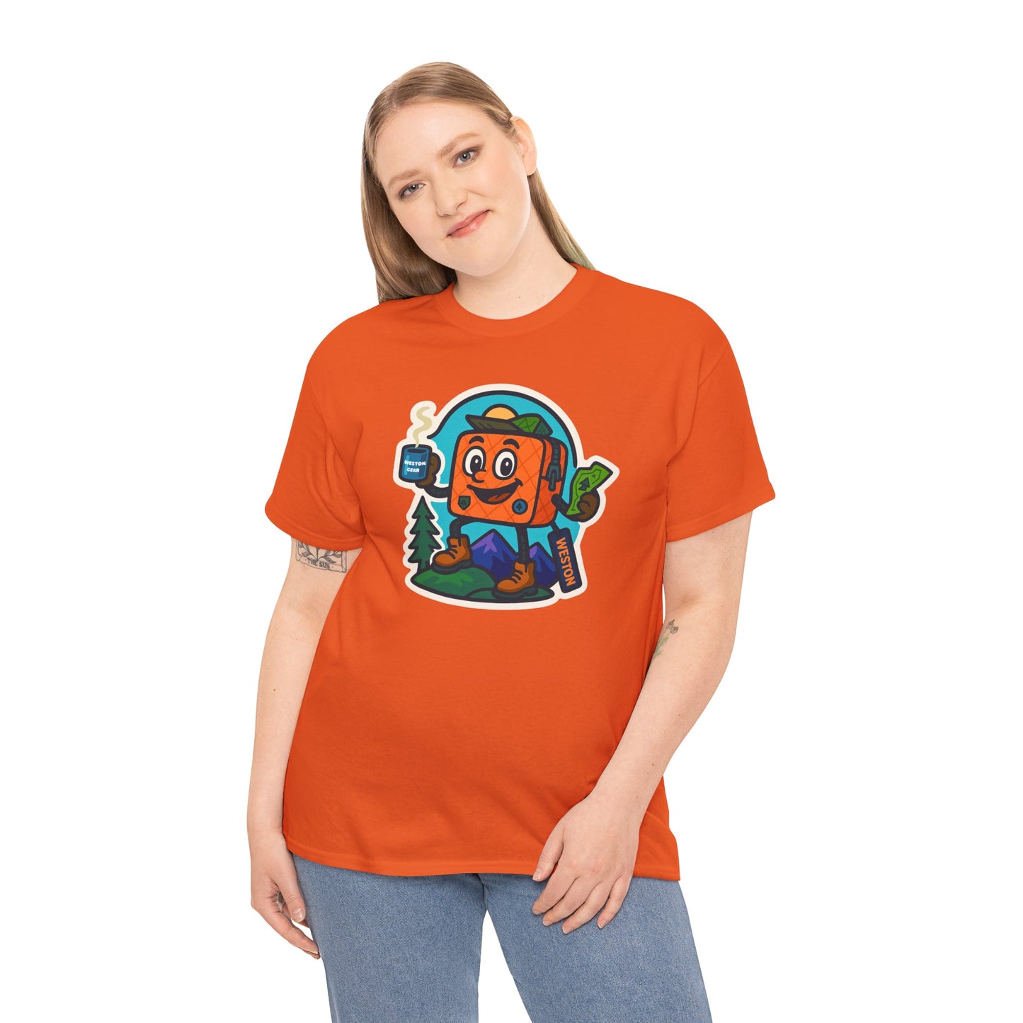 Weston Gear Tee Featuring Boxy and his Coffee, Outdoor Enthusiast Shirt, Hiking Apparel, Nature Lover Gift, Graphic Tee for Camping