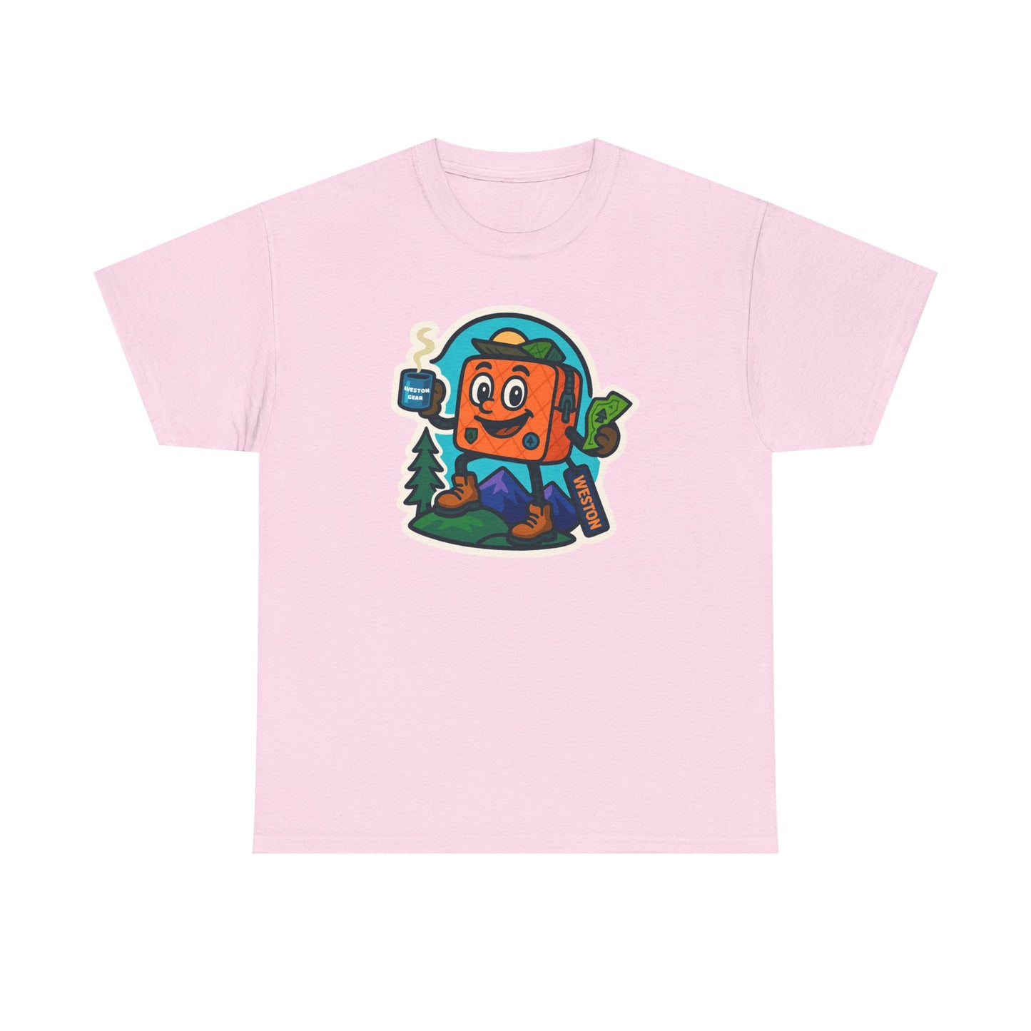 Weston Gear Tee Featuring Boxy and his Coffee, Outdoor Enthusiast Shirt, Hiking Apparel, Nature Lover Gift, Graphic Tee for Camping