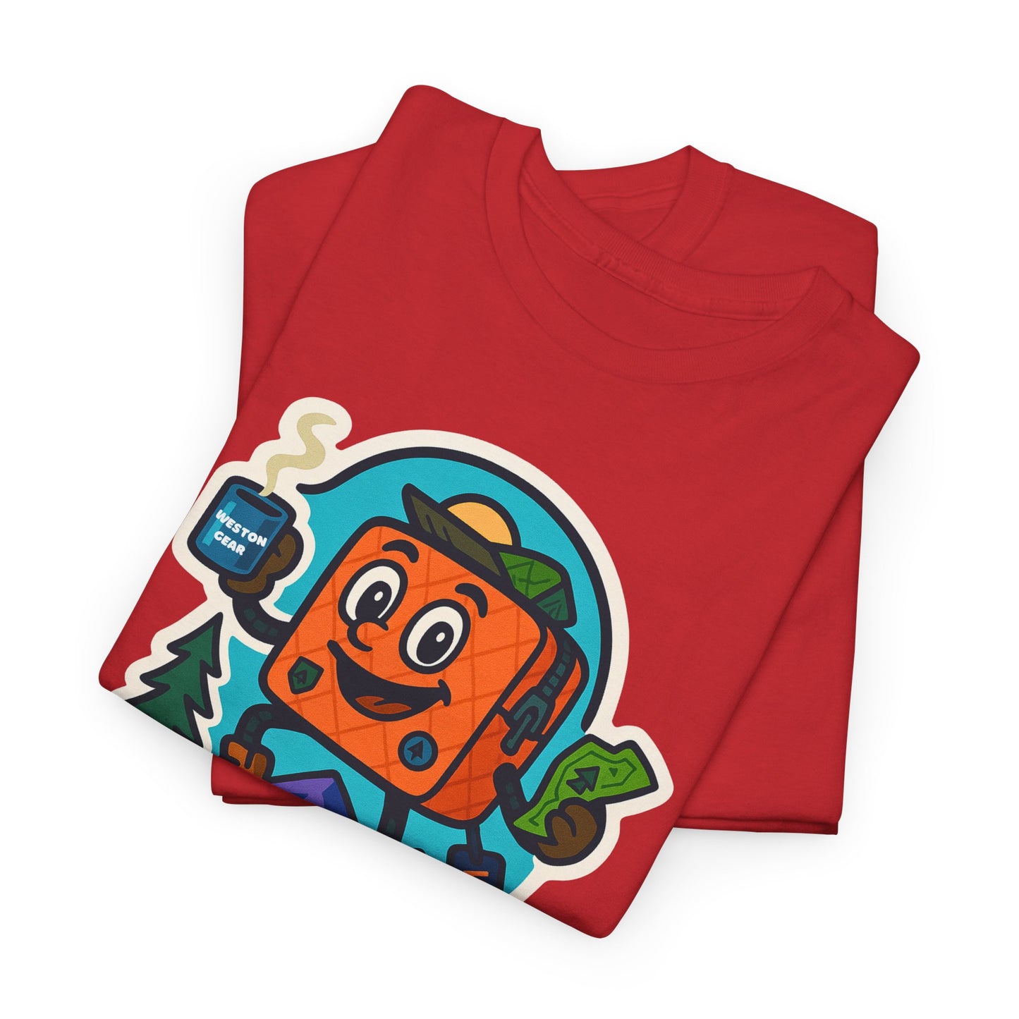 Weston Gear Tee Featuring Boxy and his Coffee, Outdoor Enthusiast Shirt, Hiking Apparel, Nature Lover Gift, Graphic Tee for Camping