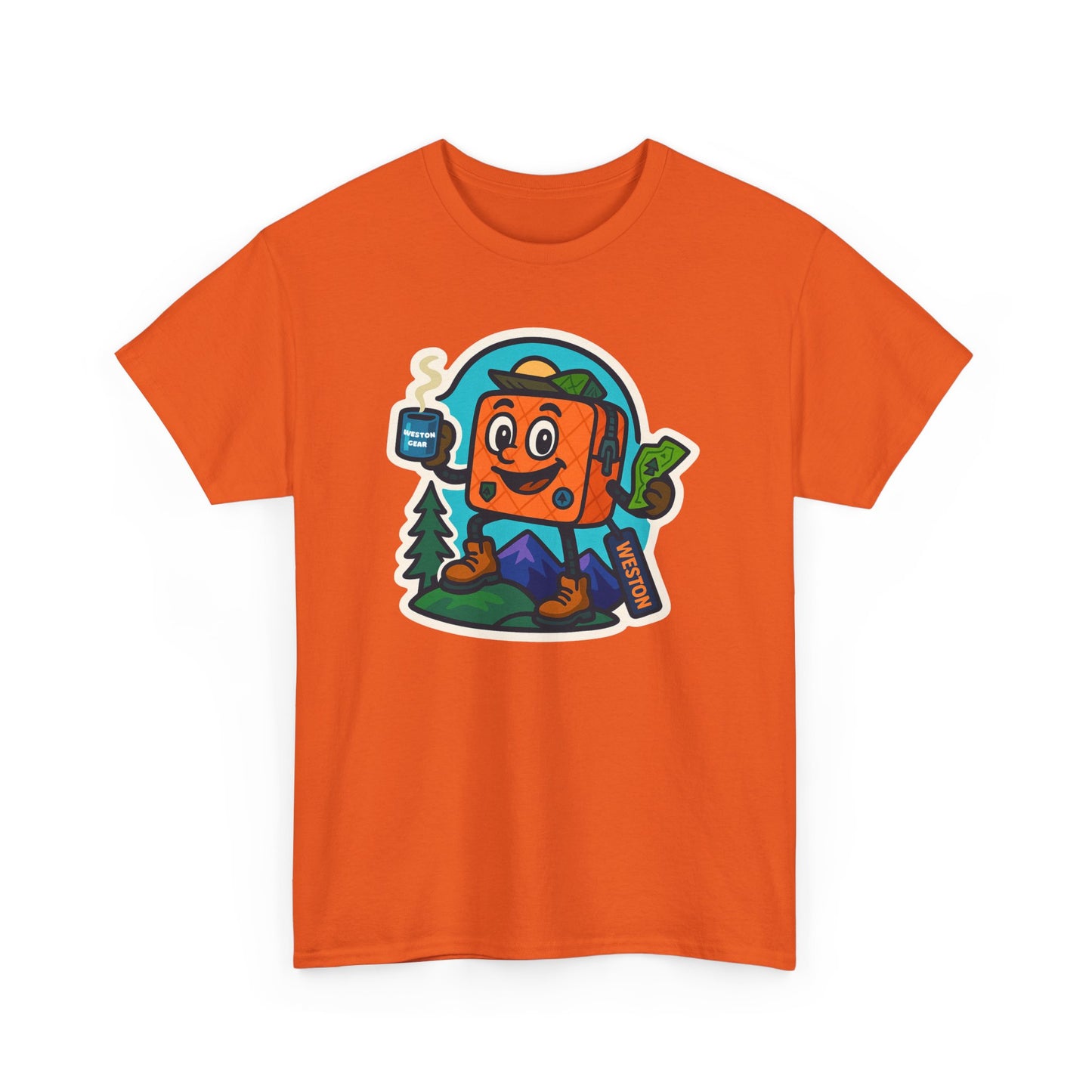 Weston Gear Tee Featuring Boxy and his Coffee, Outdoor Enthusiast Shirt, Hiking Apparel, Nature Lover Gift, Graphic Tee for Camping