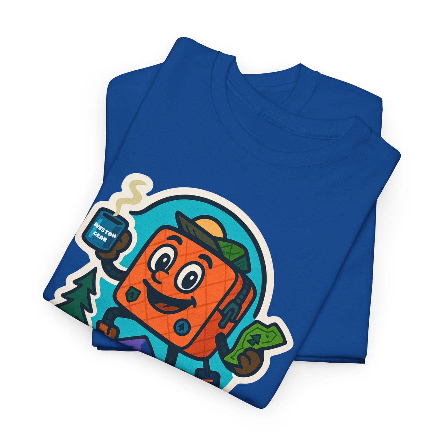 Weston Gear Tee Featuring Boxy and his Coffee, Outdoor Enthusiast Shirt, Hiking Apparel, Nature Lover Gift, Graphic Tee for Camping