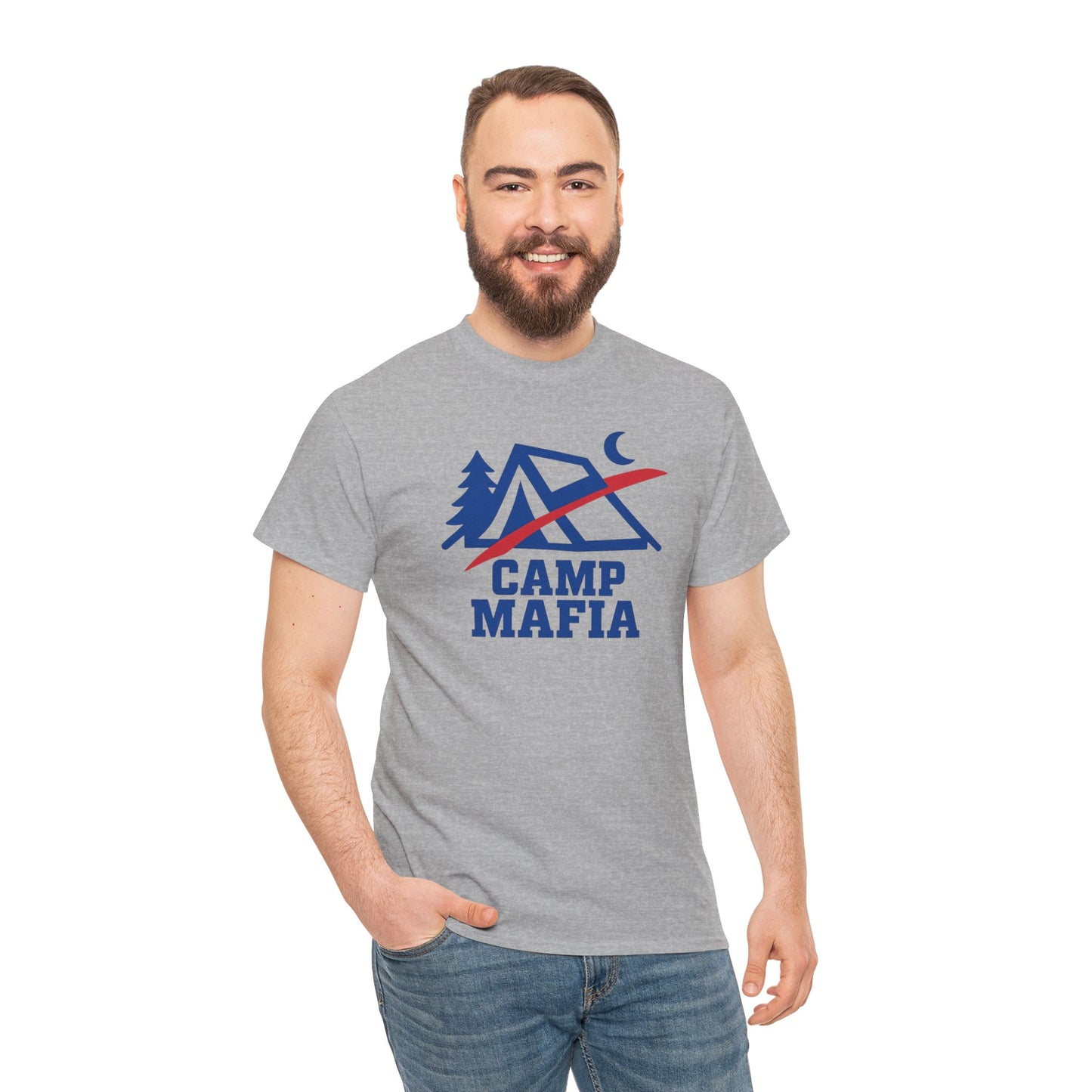 Camp Mafia T-Shirt – Buffalo Bills Inspired Camping Tee | Unisex Heavy Cotton Outdoor Shirt | Hiking Apparel & Gift for Nature Lovers