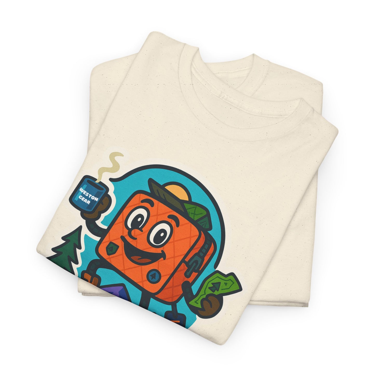 Weston Gear Tee Featuring Boxy and his Coffee, Outdoor Enthusiast Shirt, Hiking Apparel, Nature Lover Gift, Graphic Tee for Camping