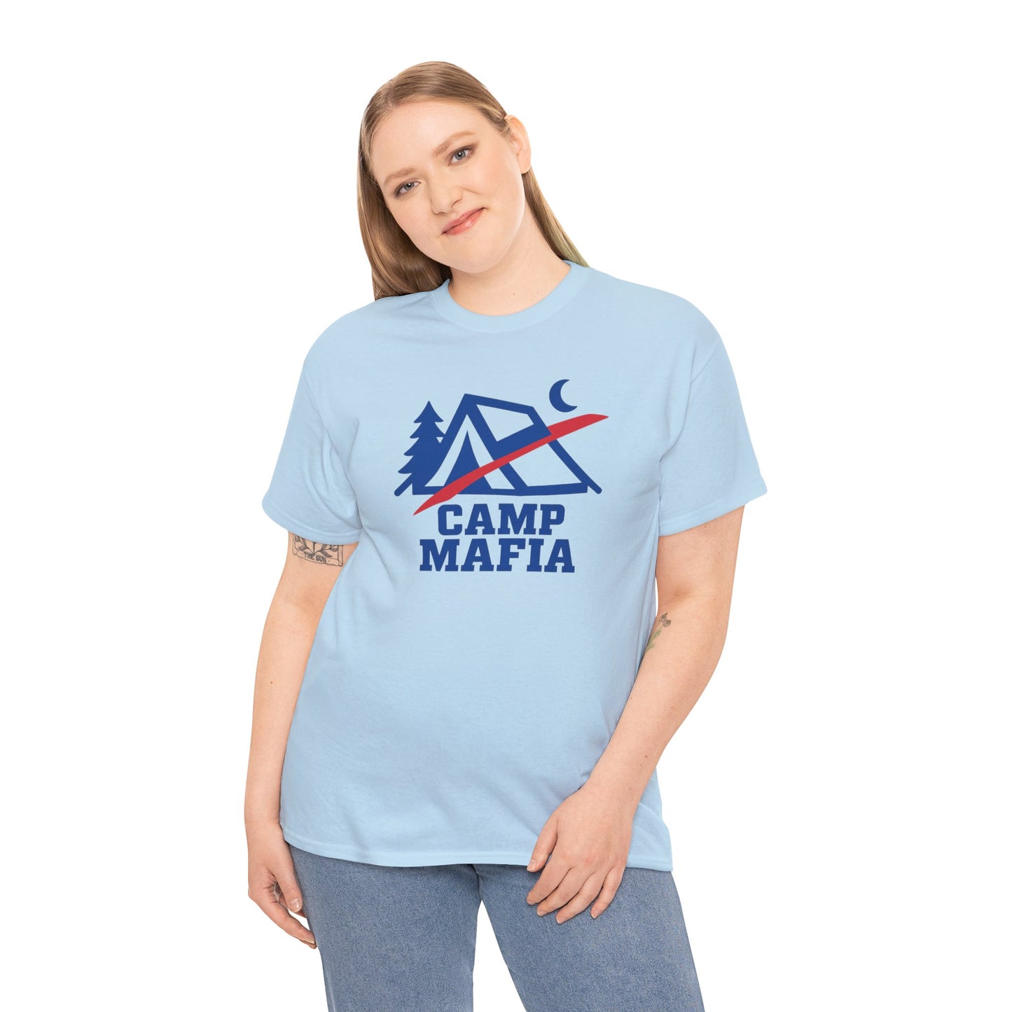 Camp Mafia T-Shirt – Buffalo Bills Inspired Camping Tee | Unisex Heavy Cotton Outdoor Shirt | Hiking Apparel & Gift for Nature Lovers
