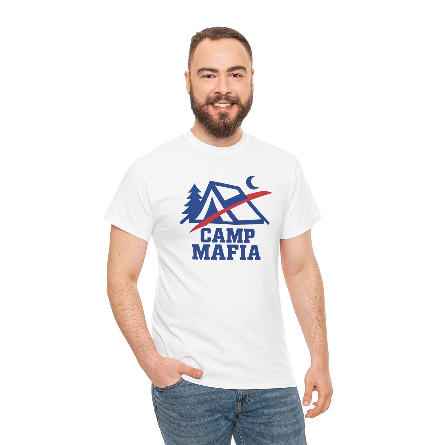 Camp Mafia T-Shirt – Buffalo Bills Inspired Camping Tee | Unisex Heavy Cotton Outdoor Shirt | Hiking Apparel & Gift for Nature Lovers