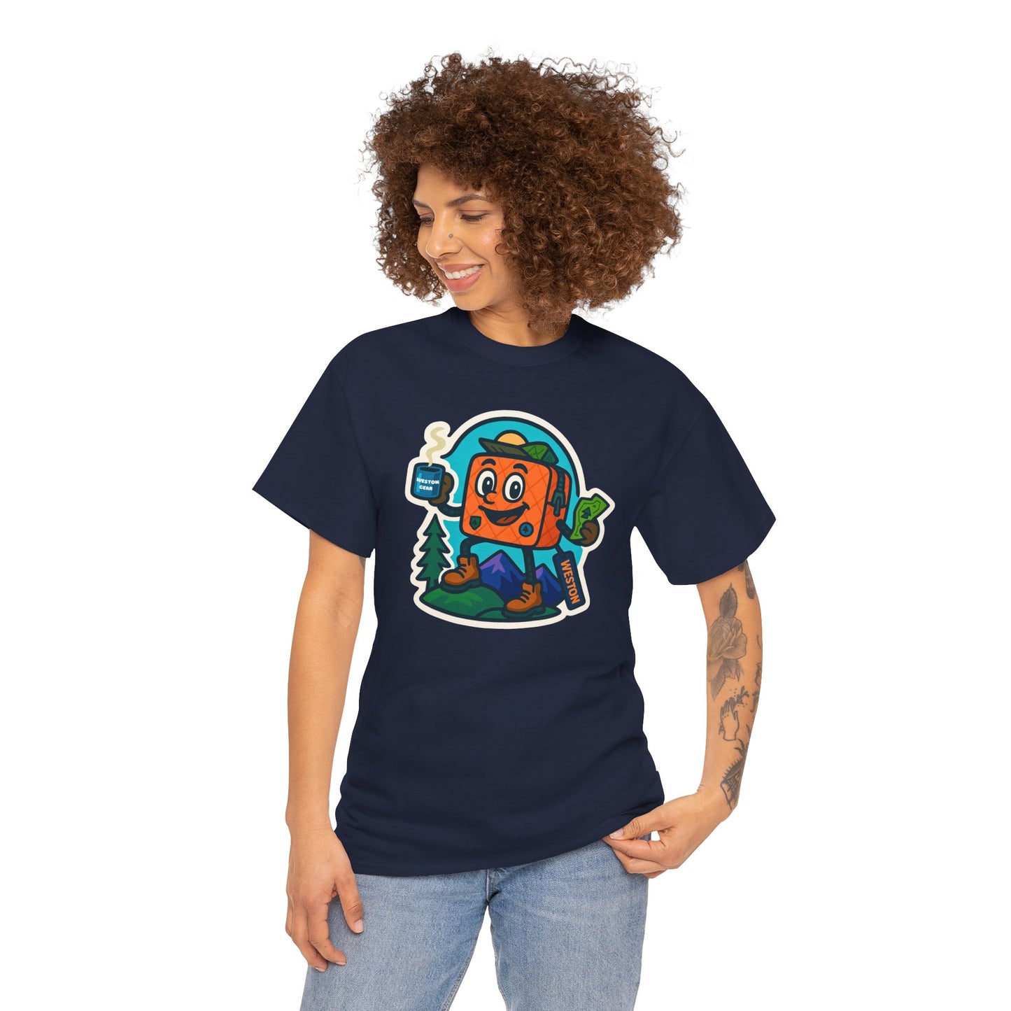 Weston Gear Tee Featuring Boxy and his Coffee, Outdoor Enthusiast Shirt, Hiking Apparel, Nature Lover Gift, Graphic Tee for Camping