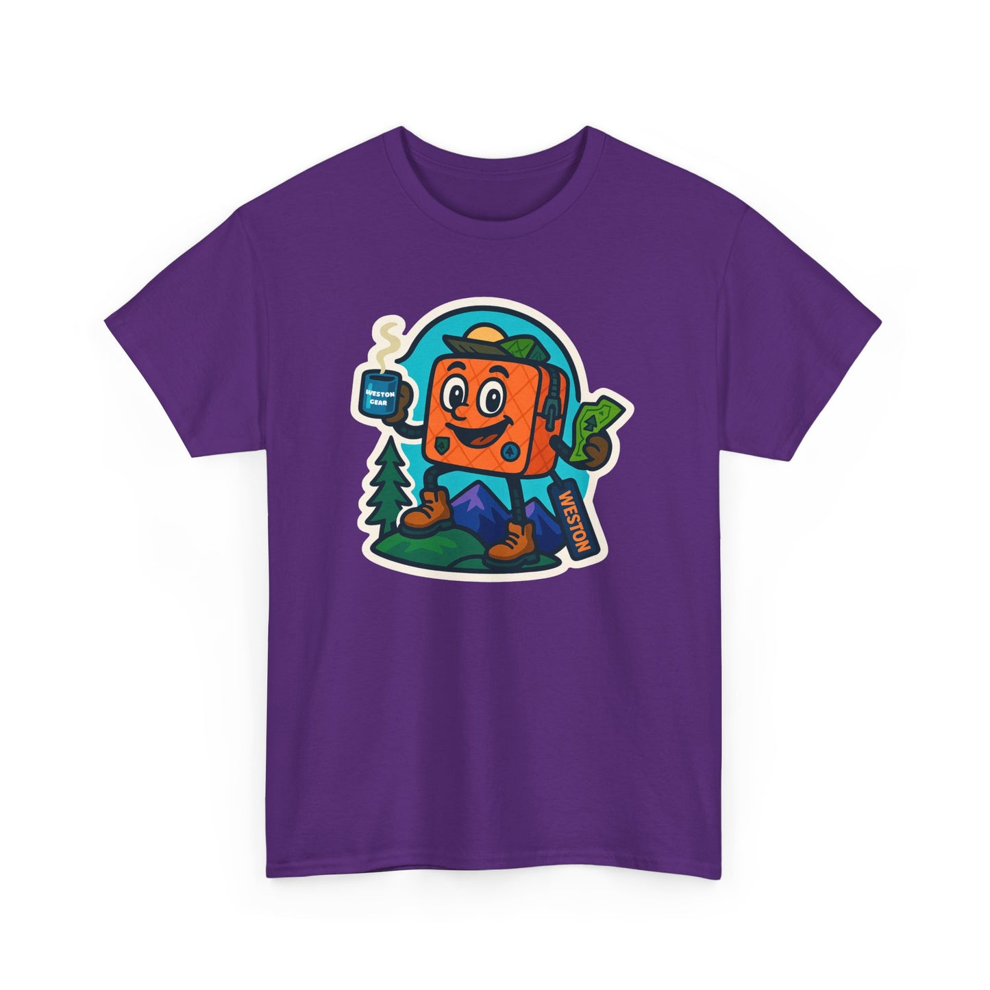 Weston Gear Tee Featuring Boxy and his Coffee, Outdoor Enthusiast Shirt, Hiking Apparel, Nature Lover Gift, Graphic Tee for Camping