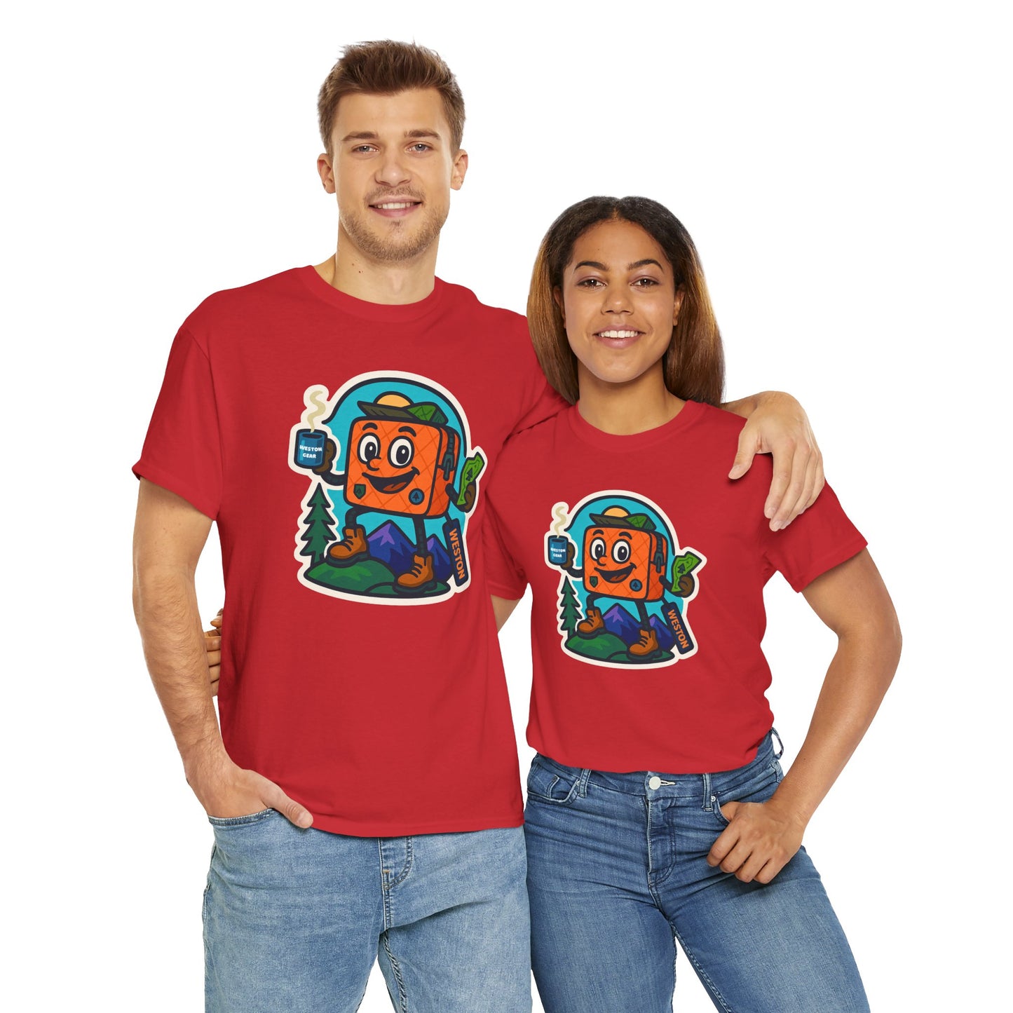 Weston Gear Tee Featuring Boxy and his Coffee, Outdoor Enthusiast Shirt, Hiking Apparel, Nature Lover Gift, Graphic Tee for Camping