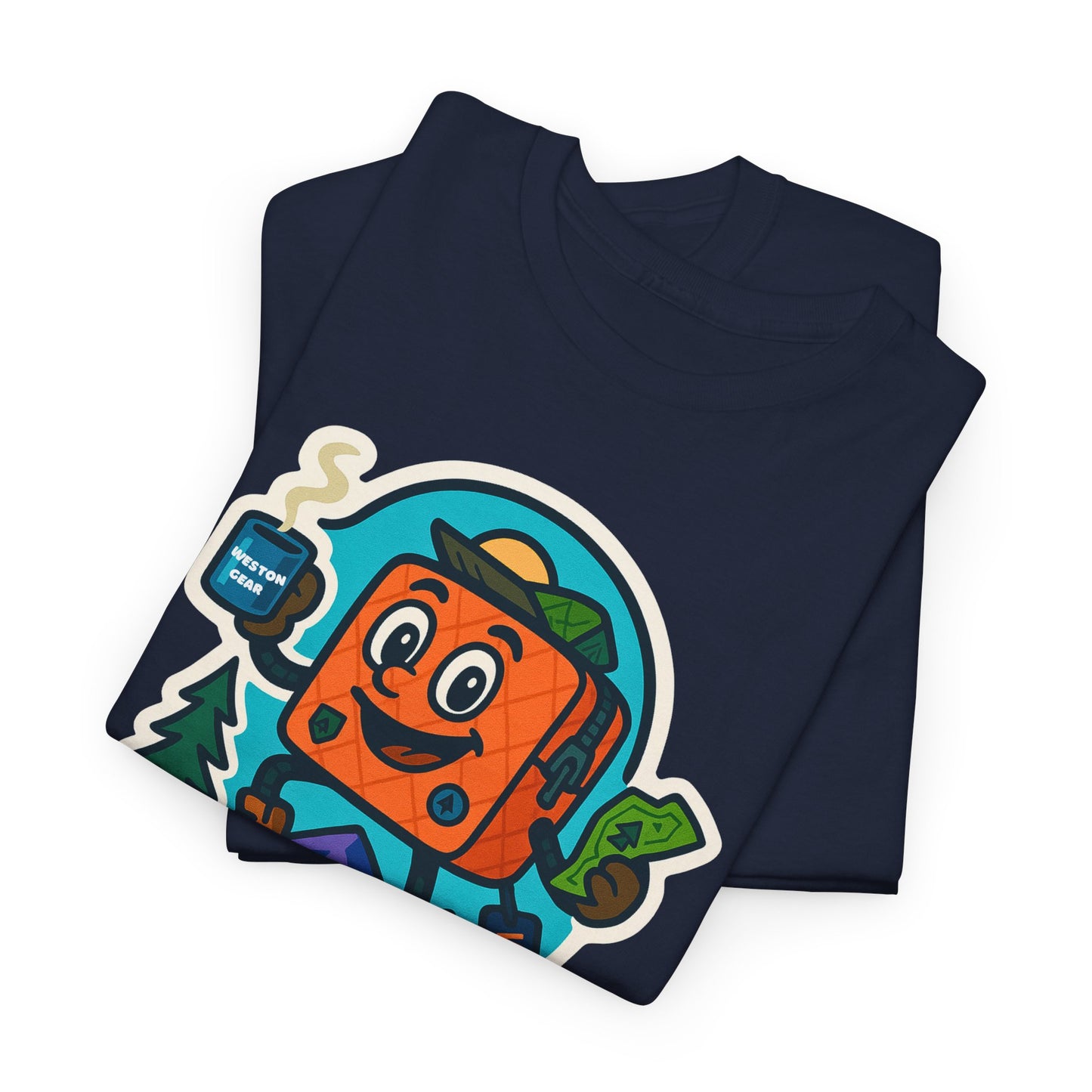 Weston Gear Tee Featuring Boxy and his Coffee, Outdoor Enthusiast Shirt, Hiking Apparel, Nature Lover Gift, Graphic Tee for Camping