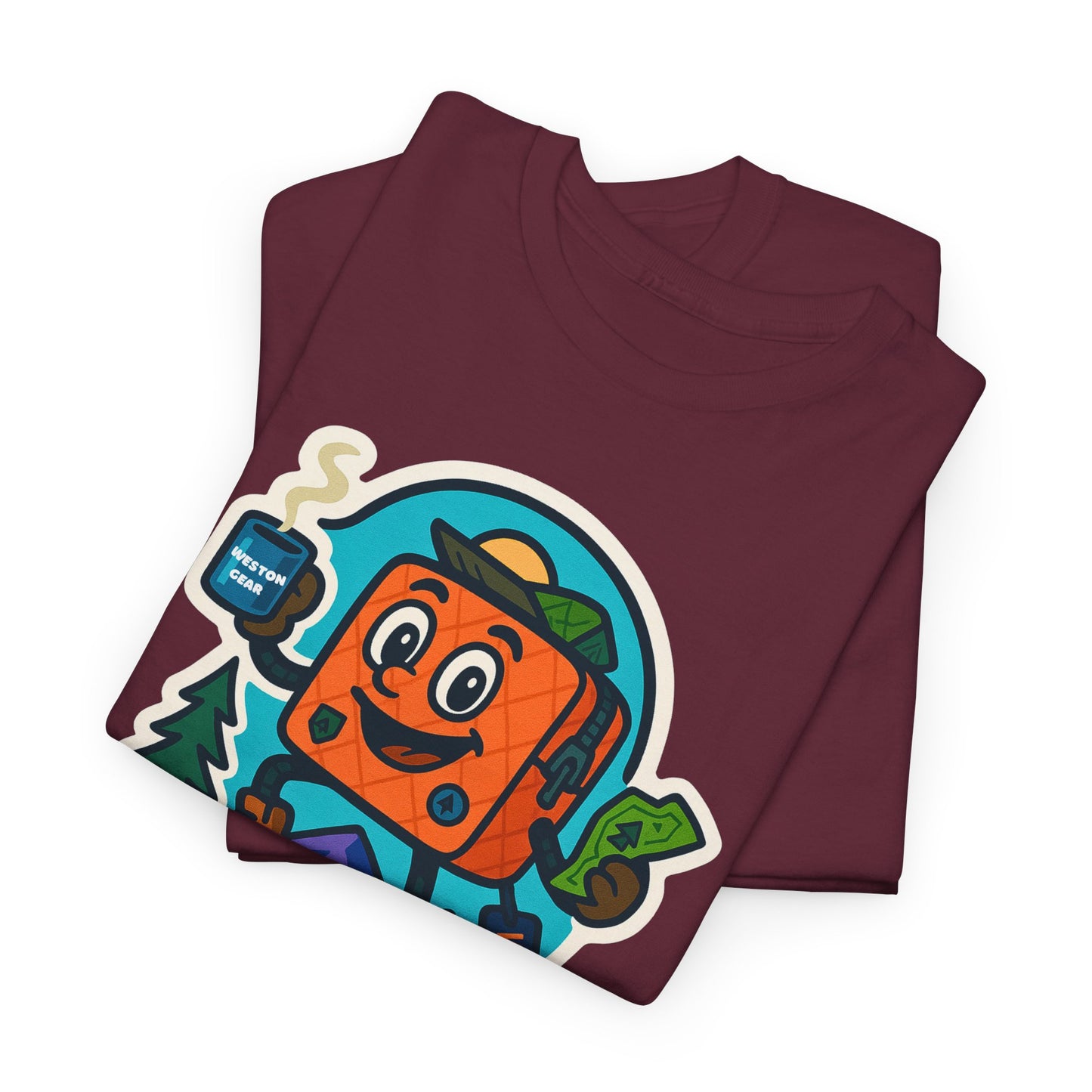Weston Gear Tee Featuring Boxy and his Coffee, Outdoor Enthusiast Shirt, Hiking Apparel, Nature Lover Gift, Graphic Tee for Camping