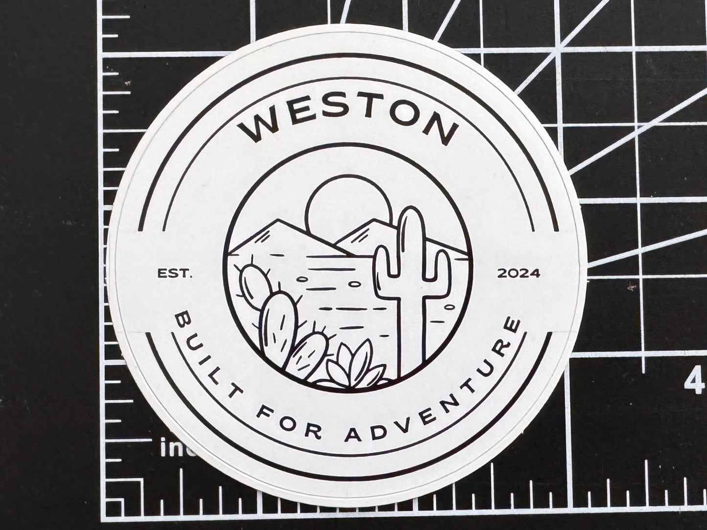 Weston Gear Logo Sticker, 3x3, Black and White Line Drawing Circle Decal