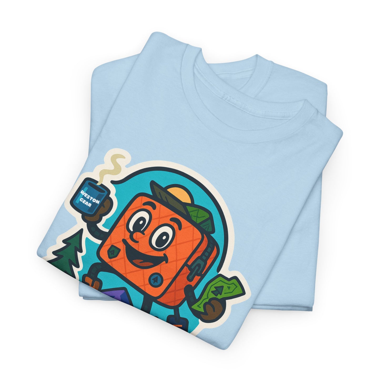 Weston Gear Tee Featuring Boxy and his Coffee, Outdoor Enthusiast Shirt, Hiking Apparel, Nature Lover Gift, Graphic Tee for Camping