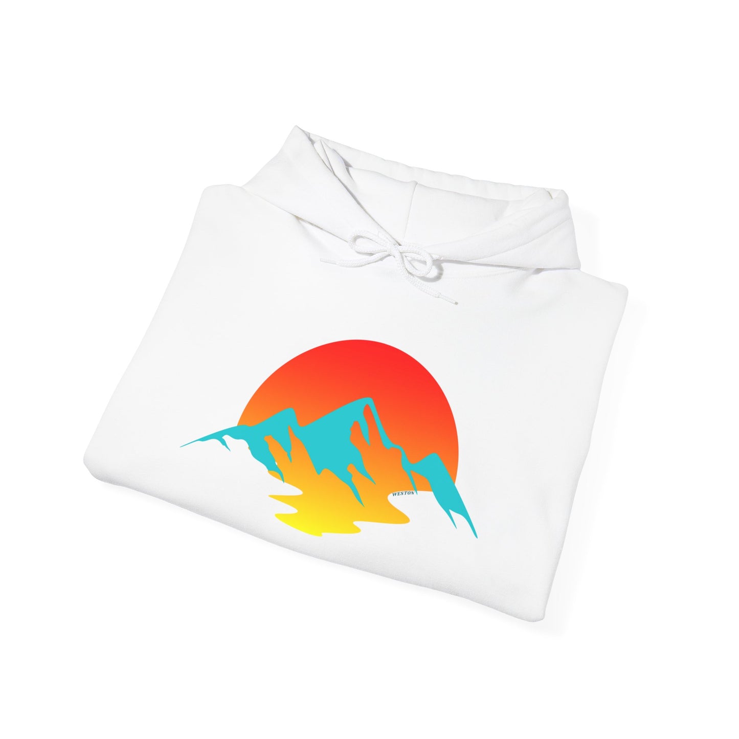 Melting Sunshine Hoodie, Bright Orange Yellow Blue Logo Sweatshirt, Unisex Pullover Jumper, Warm Winter Top, Cozy Hooded Sweater, Men Women