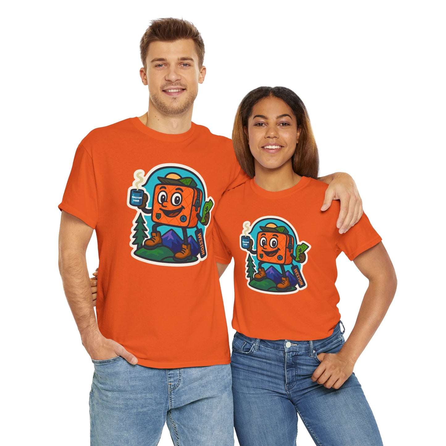 Weston Gear Tee Featuring Boxy and his Coffee, Outdoor Enthusiast Shirt, Hiking Apparel, Nature Lover Gift, Graphic Tee for Camping