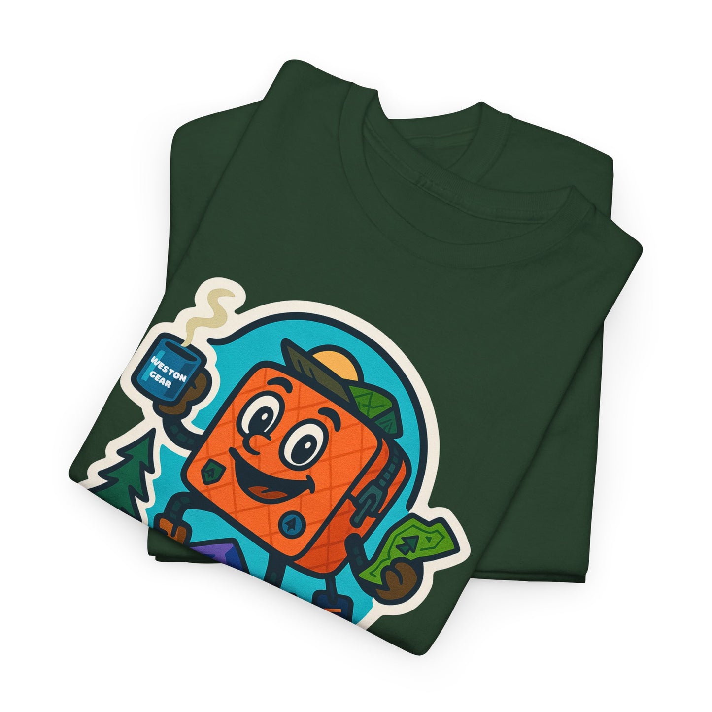 Weston Gear Tee Featuring Boxy and his Coffee, Outdoor Enthusiast Shirt, Hiking Apparel, Nature Lover Gift, Graphic Tee for Camping