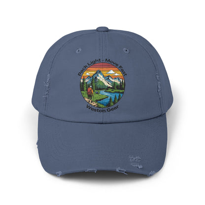 Weston Gear Distressed Adventure Cap – Unisex Outdoor Hat for Nature Lovers, Hikers, and Everyday Explorers