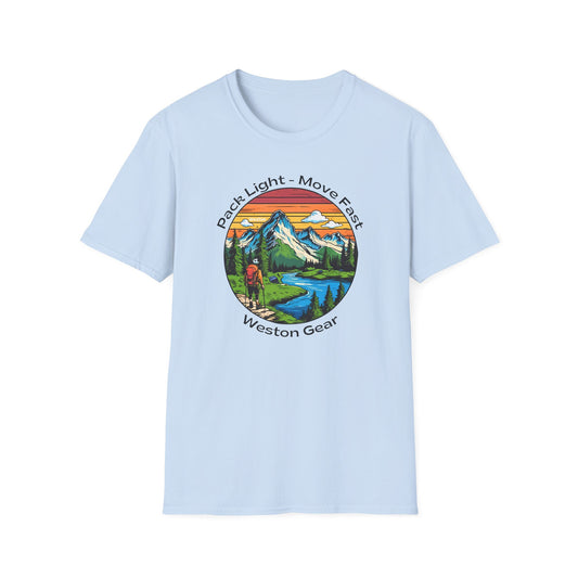 Pack light Move fast – Unisex Adventure T-Shirt for Hiking, Camping & Travel
