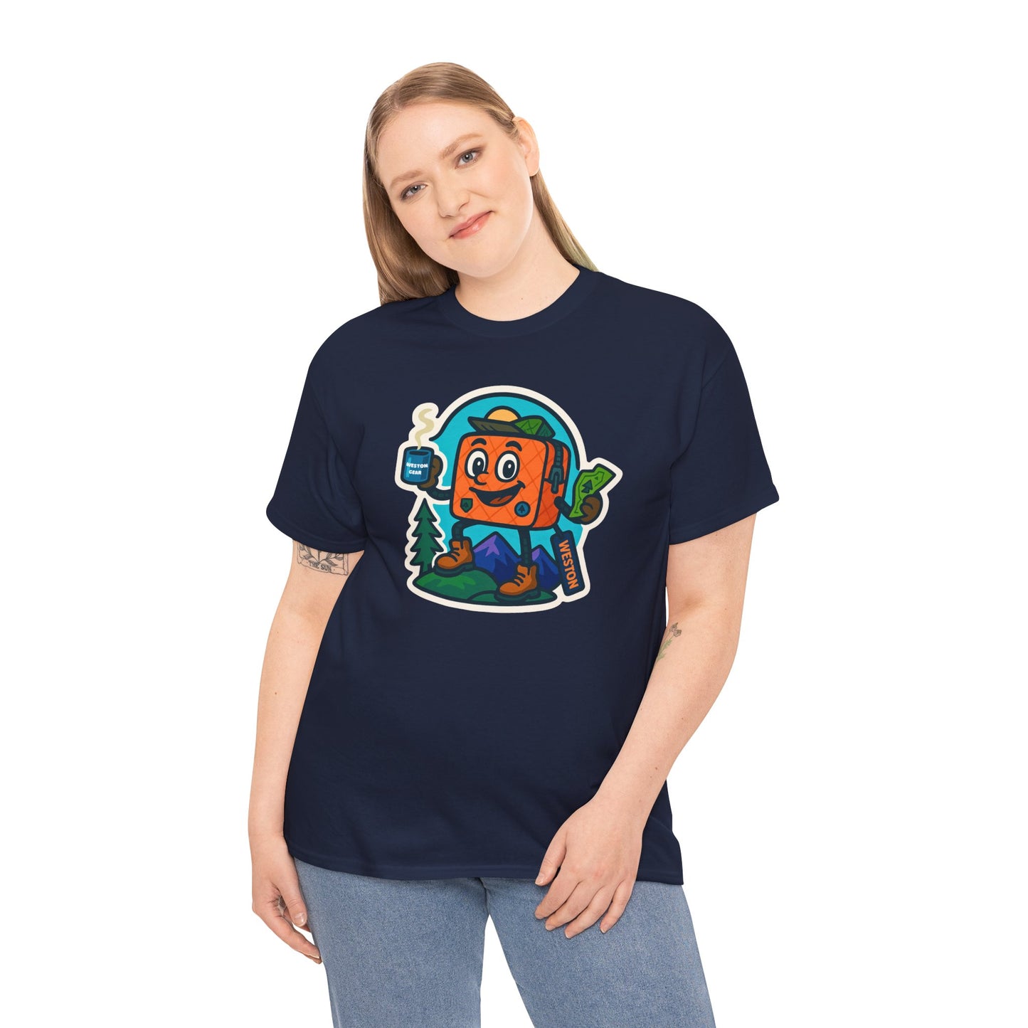 Weston Gear Tee Featuring Boxy and his Coffee, Outdoor Enthusiast Shirt, Hiking Apparel, Nature Lover Gift, Graphic Tee for Camping