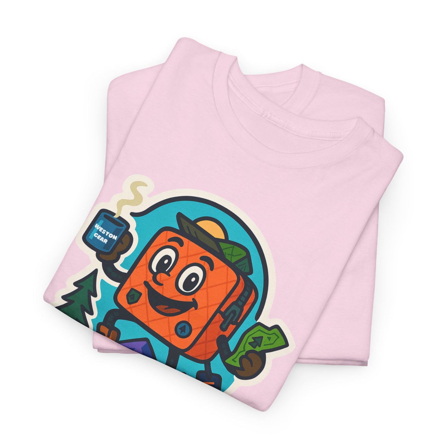 Weston Gear Tee Featuring Boxy and his Coffee, Outdoor Enthusiast Shirt, Hiking Apparel, Nature Lover Gift, Graphic Tee for Camping