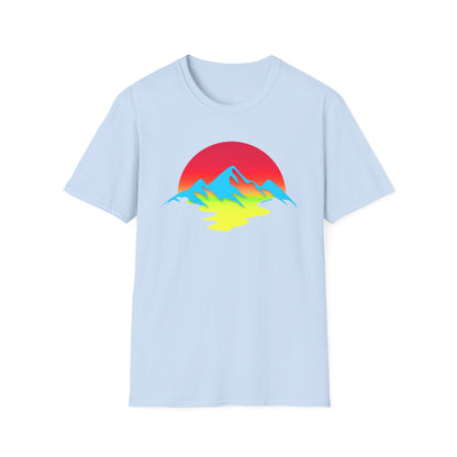 Melting Sun Mountain Tee – Vibrant Sunset Graphic T-Shirt for Nature Lovers | Weston Gear Adventure Apparel | Unisex Summer Travel Vibes