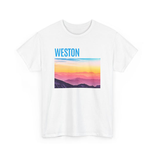Weston Sunset Unisex Heavy Cotton Tee | Casual Wear, Graphic T-Shirt, Gift for Nature Lovers, Summer Vibes, Outdoor Adventure