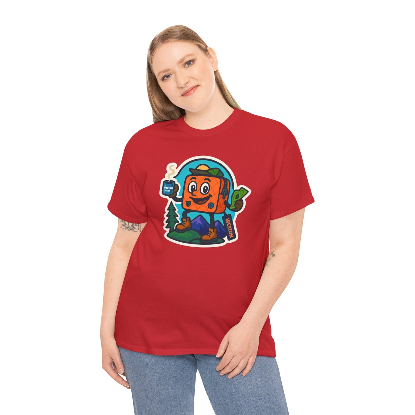 Weston Gear Tee Featuring Boxy and his Coffee, Outdoor Enthusiast Shirt, Hiking Apparel, Nature Lover Gift, Graphic Tee for Camping