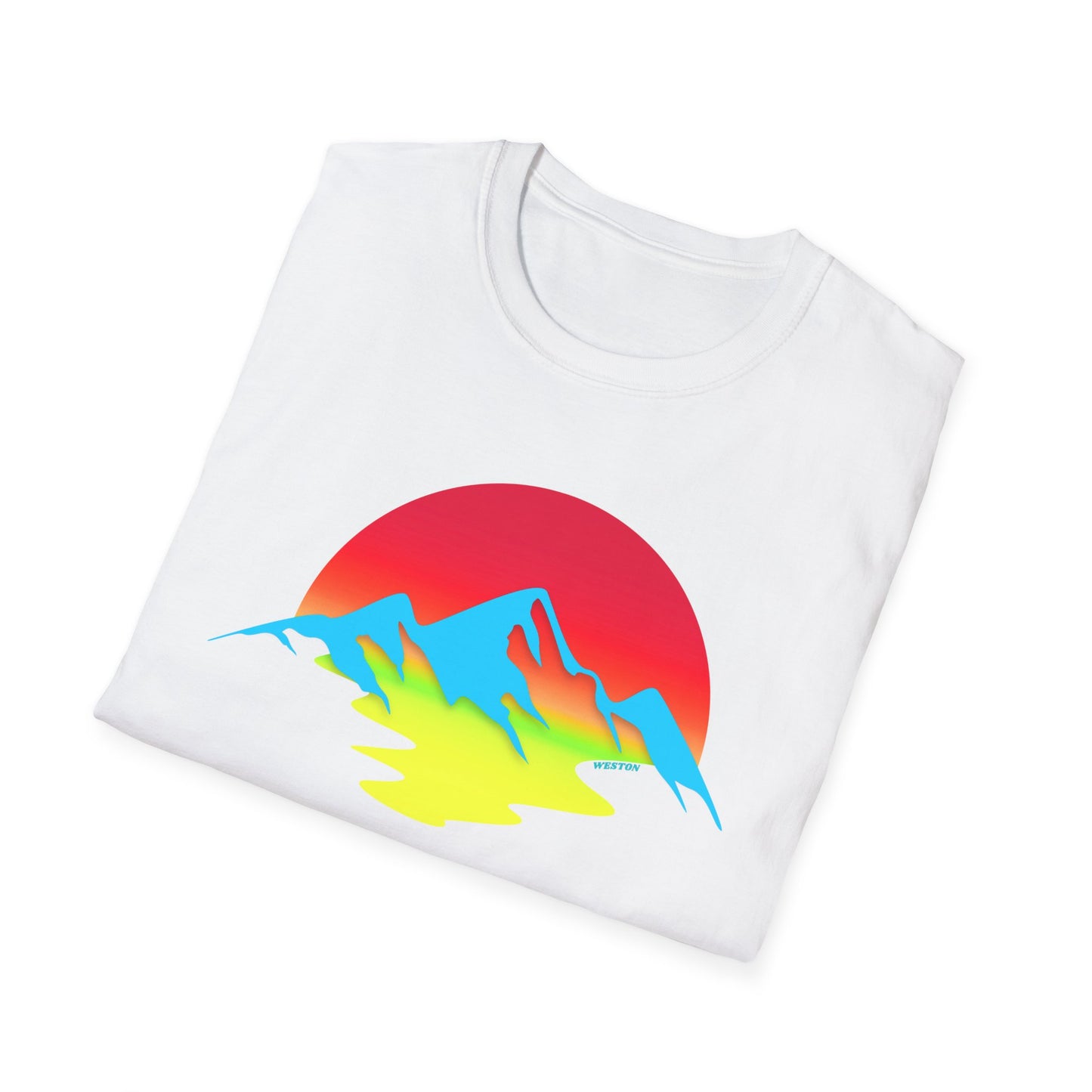 Melting Sun Mountain Tee – Vibrant Sunset Graphic T-Shirt for Nature Lovers | Weston Gear Adventure Apparel | Unisex Summer Travel Vibes