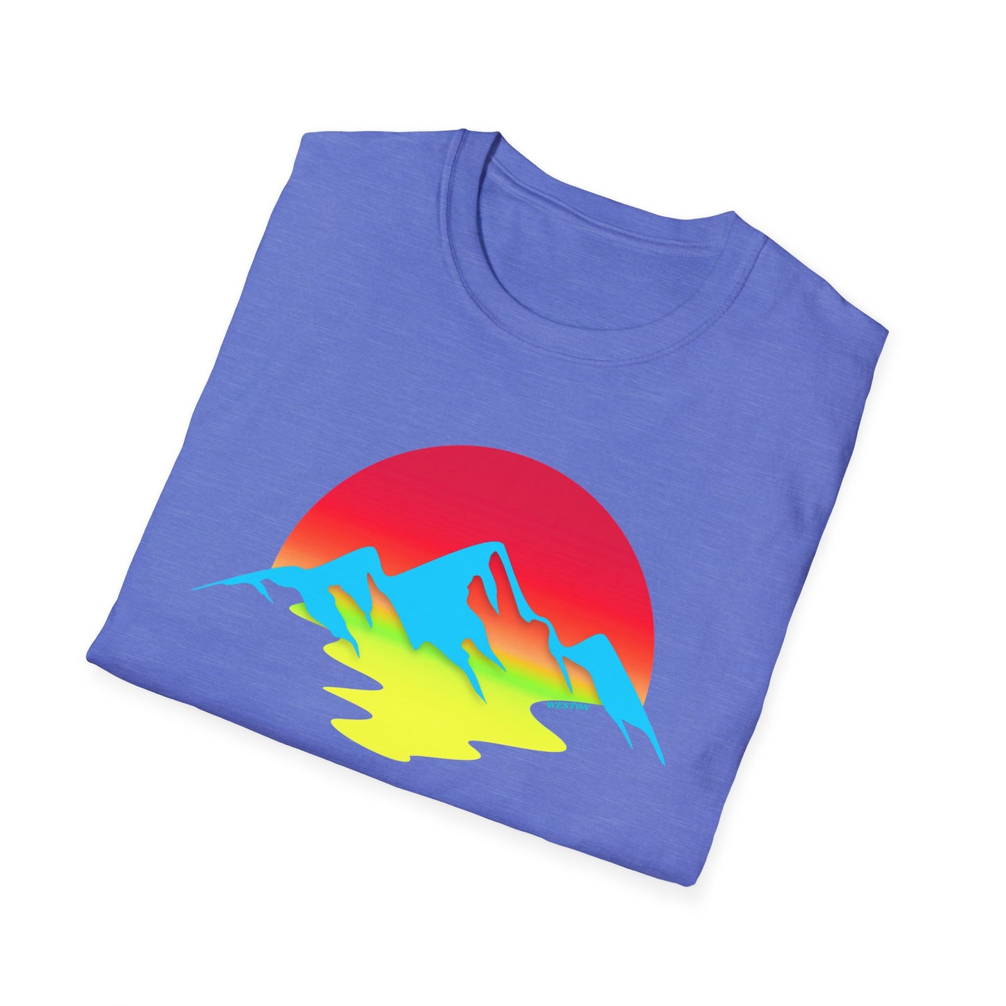 Melting Sun Mountain Tee – Vibrant Sunset Graphic T-Shirt for Nature Lovers | Weston Gear Adventure Apparel | Unisex Summer Travel Vibes