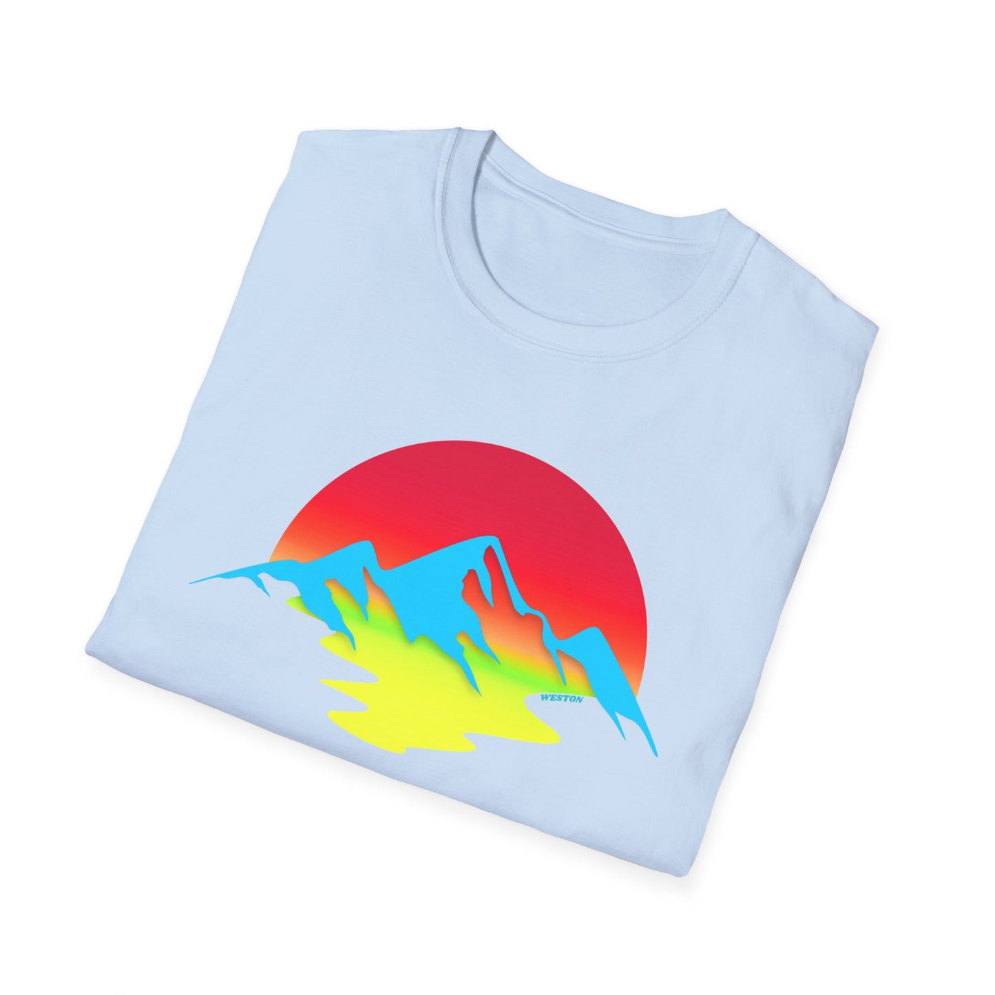 Melting Sun Mountain Tee – Vibrant Sunset Graphic T-Shirt for Nature Lovers | Weston Gear Adventure Apparel | Unisex Summer Travel Vibes