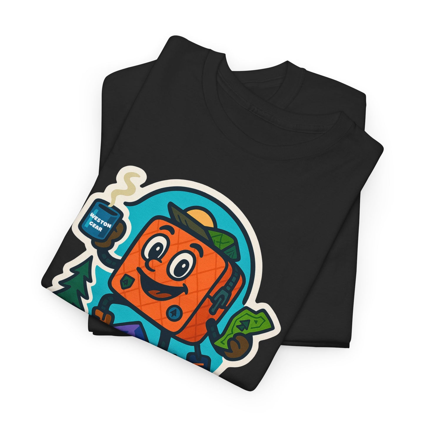 Weston Gear Tee Featuring Boxy and his Coffee, Outdoor Enthusiast Shirt, Hiking Apparel, Nature Lover Gift, Graphic Tee for Camping